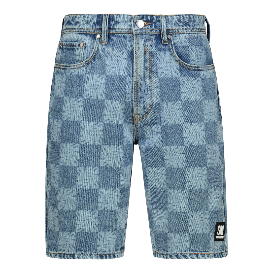 KNOX MID BLUE PRINTED DENIM SHORTS