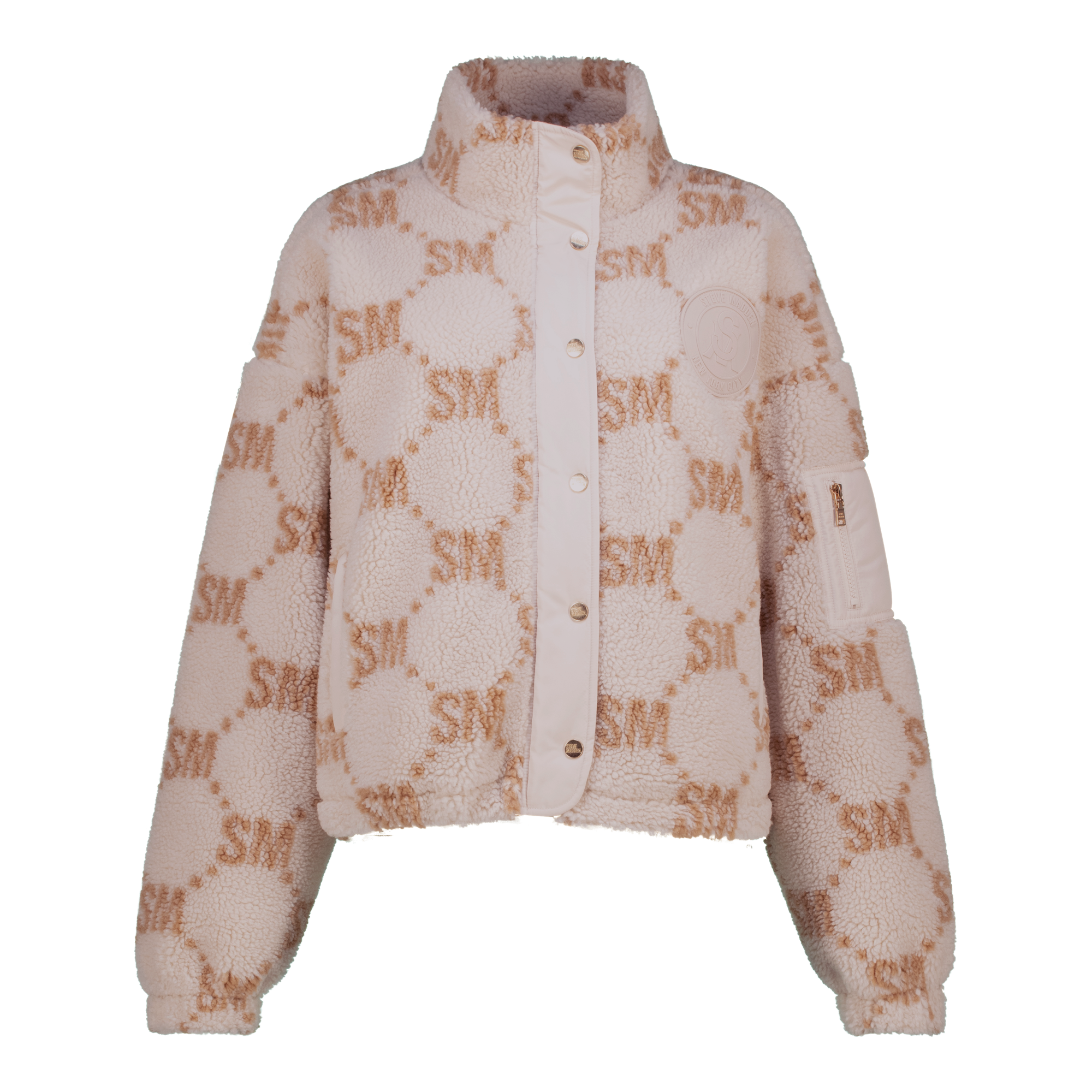 JOVIE NEUTRAL TEDDY FLEECE CROPPED BOMBER