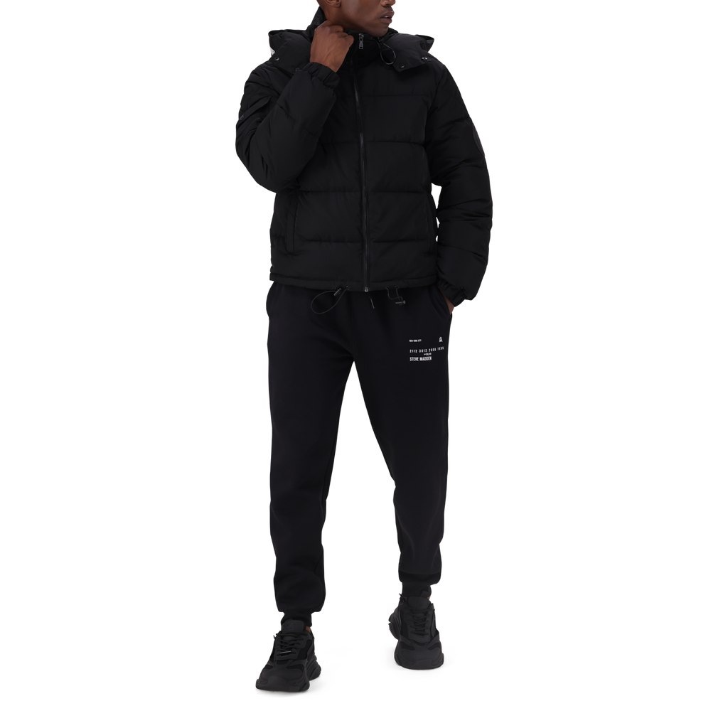 JOEL BLACK PUFFER JACKET WITH DETACHABLE HOOD