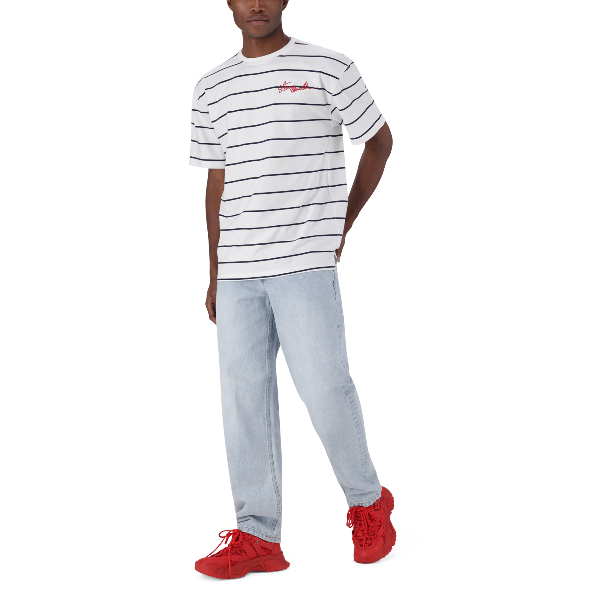 ZEE WHITE NAVY STRIPE CREW NECK T-SHIRT