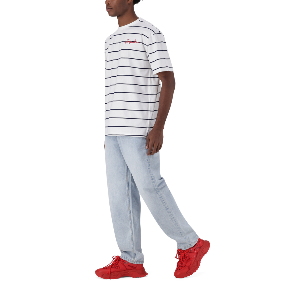 ZEE WHITE NAVY STRIPE CREW NECK T-SHIRT