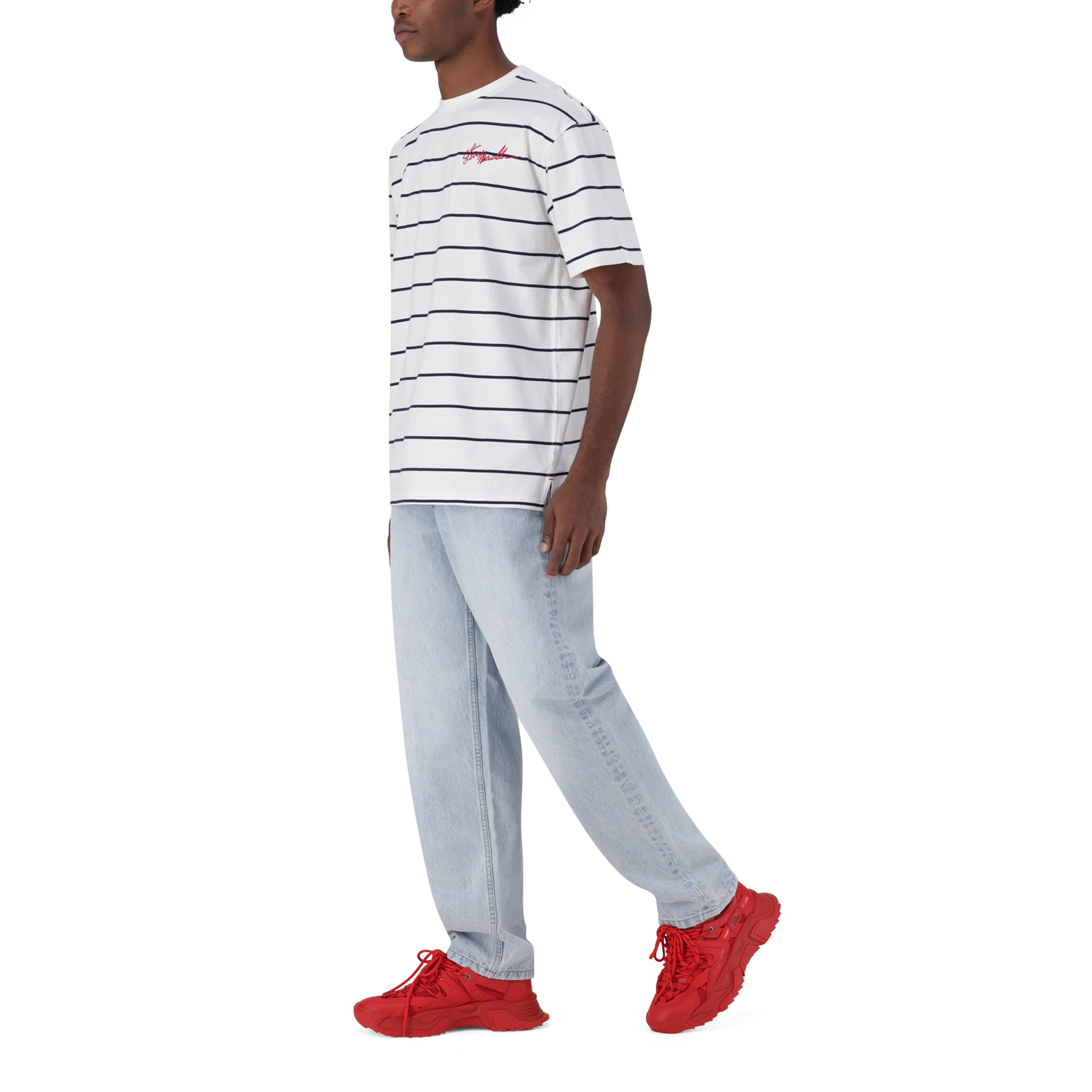 ZEE WHITE NAVY STRIPE CREW NECK T-SHIRT