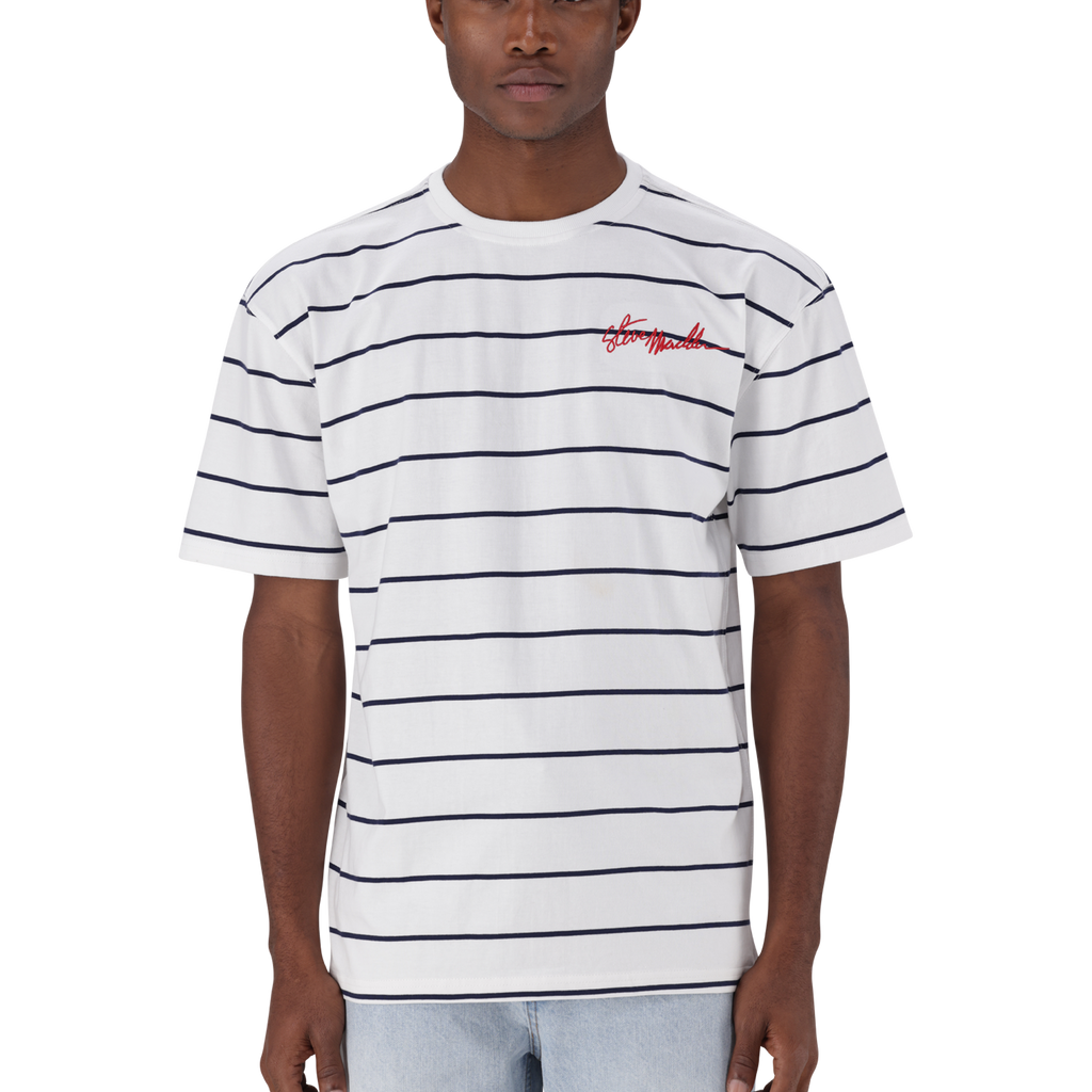 ZEE WHITE NAVY STRIPE CREW NECK T-SHIRT