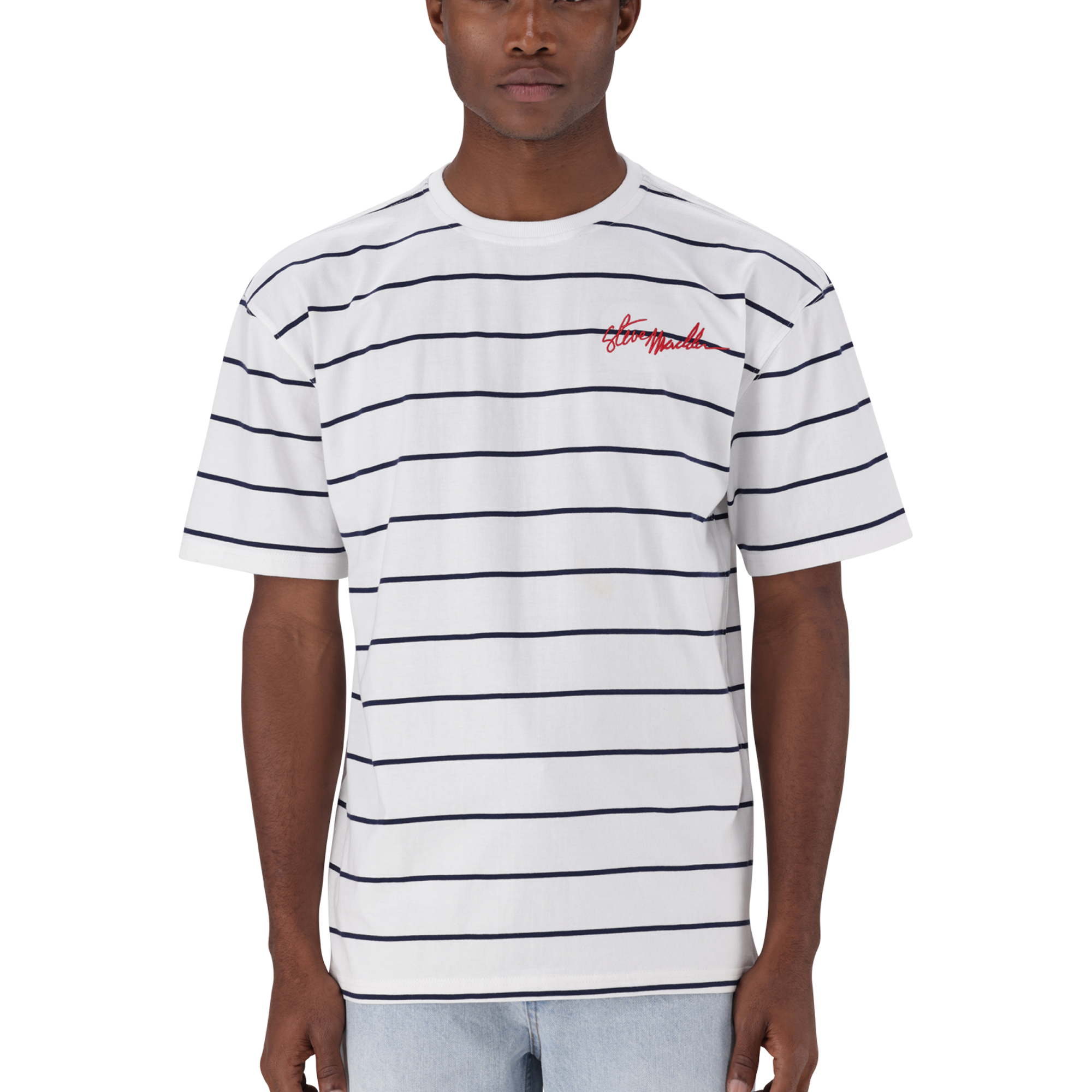 ZEE WHITE NAVY STRIPE CREW NECK T-SHIRT