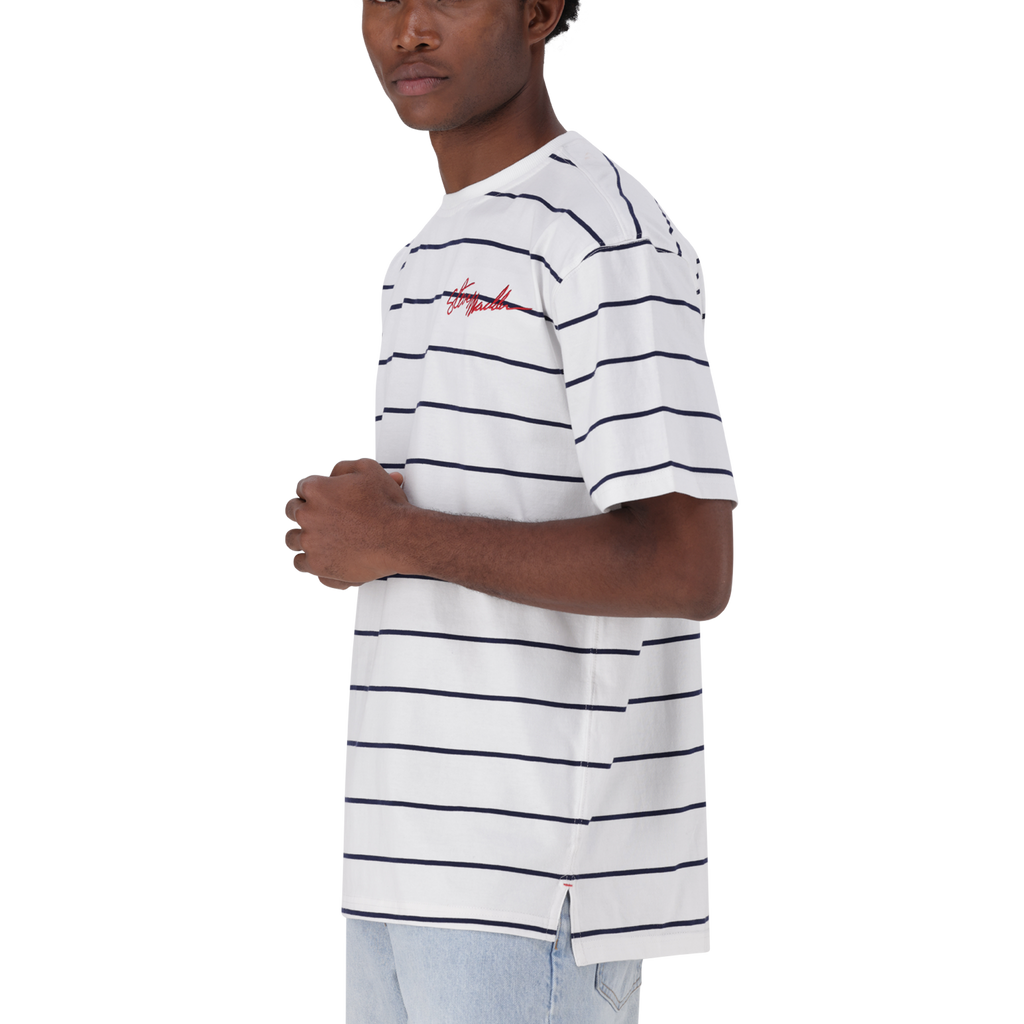 ZEE WHITE NAVY STRIPE CREW NECK T-SHIRT