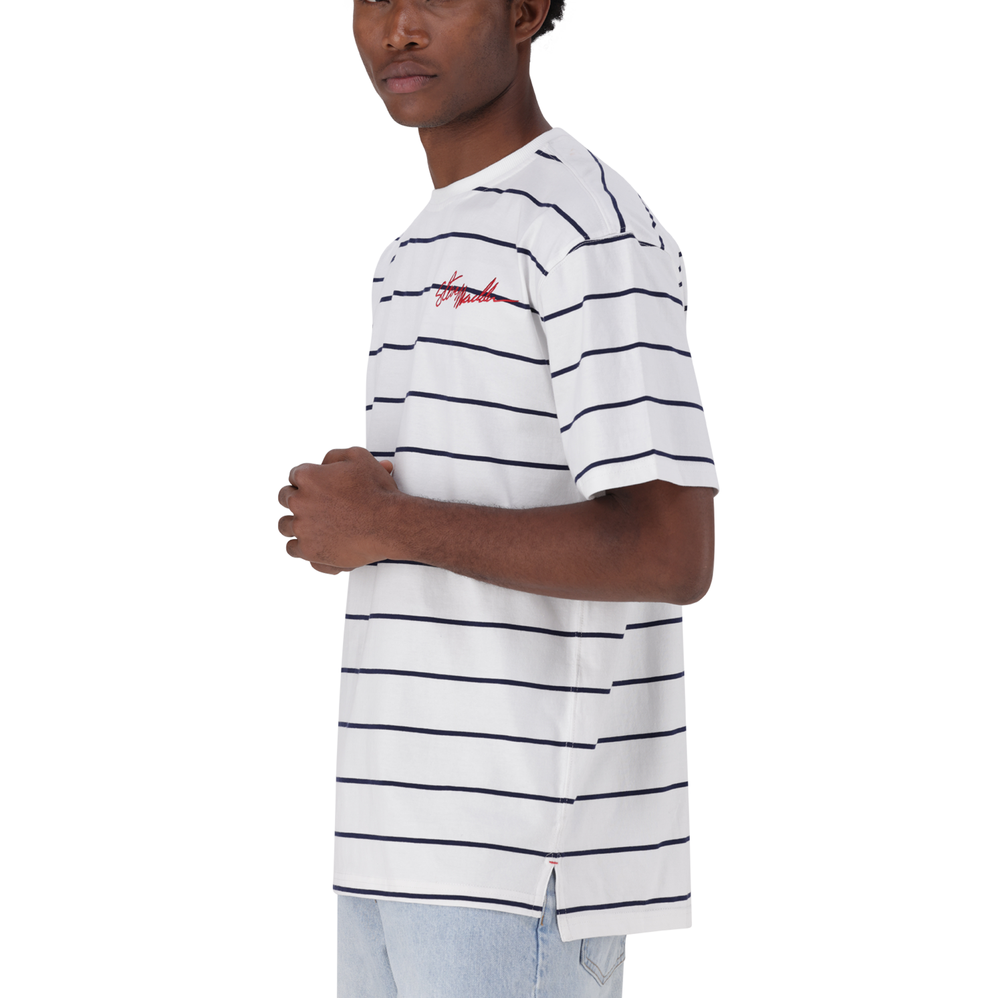 ZEE WHITE NAVY STRIPE CREW NECK T-SHIRT