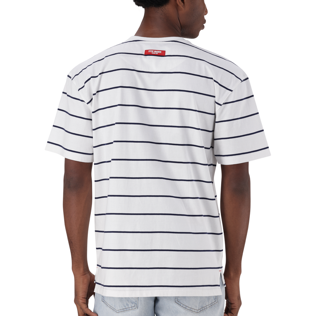 ZEE WHITE NAVY STRIPE CREW NECK T-SHIRT