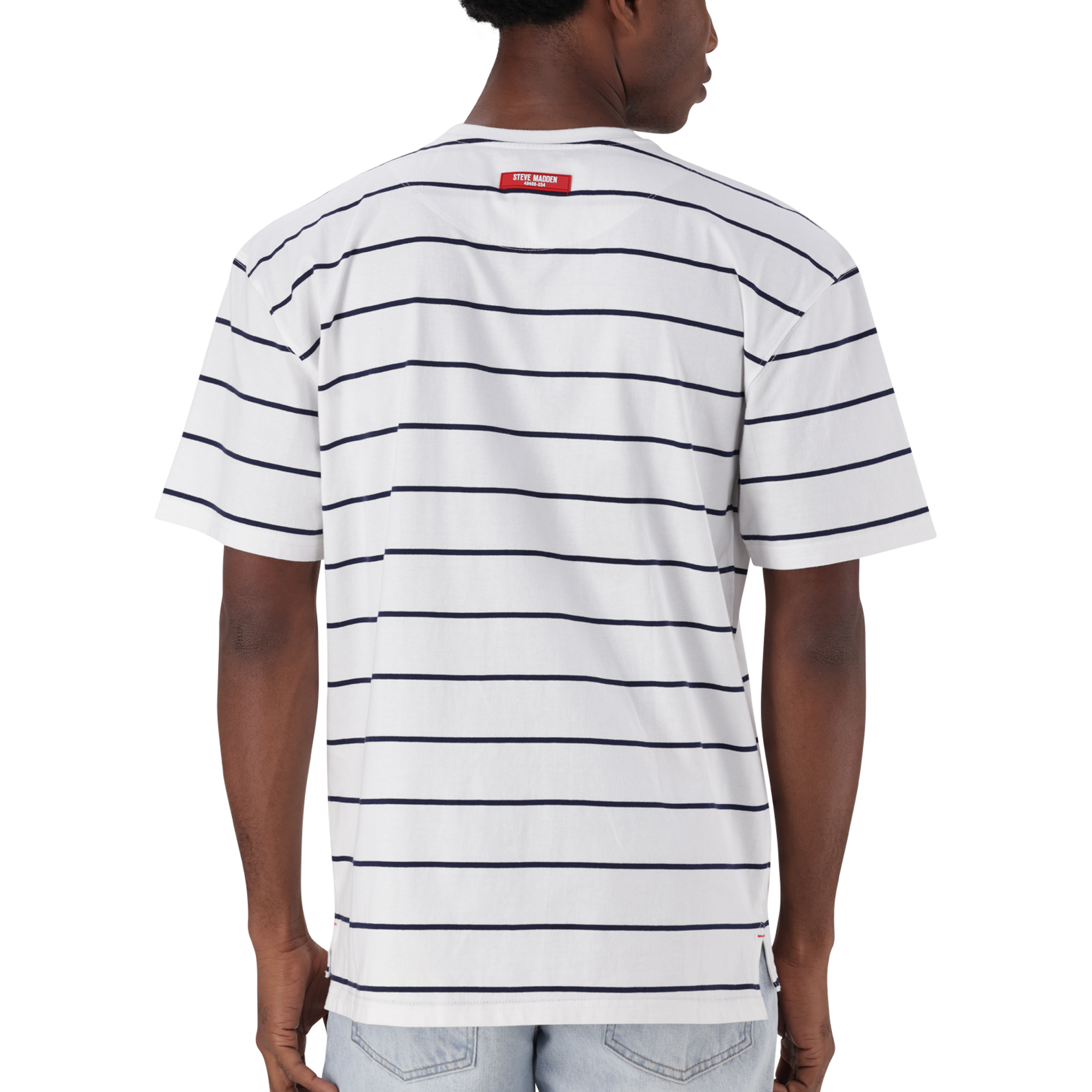 ZEE WHITE NAVY STRIPE CREW NECK T-SHIRT