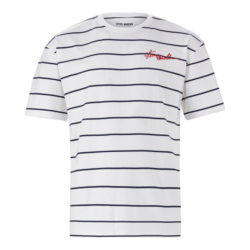 ZEE WHITE NAVY STRIPE CREW NECK T-SHIRT