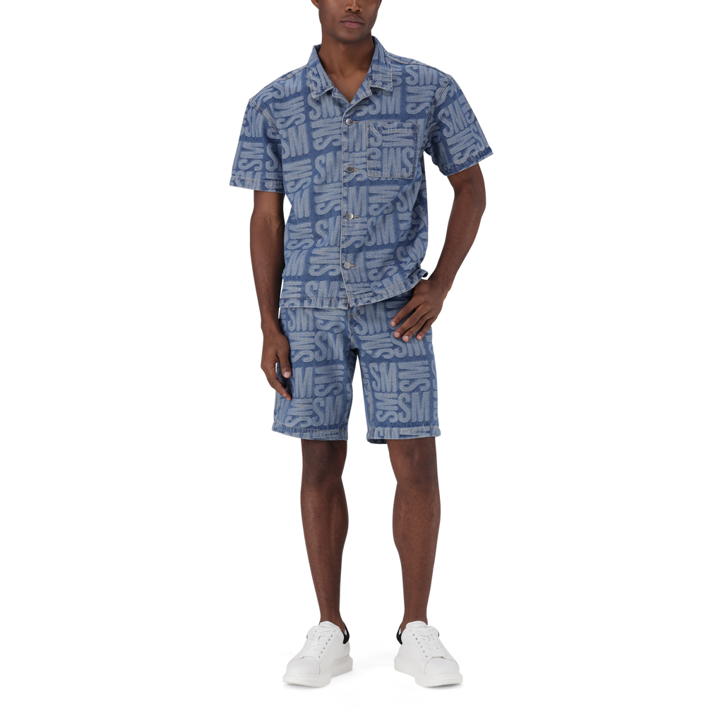 JUSTIN MID BLUE JACQUARD DENIM SHIRT