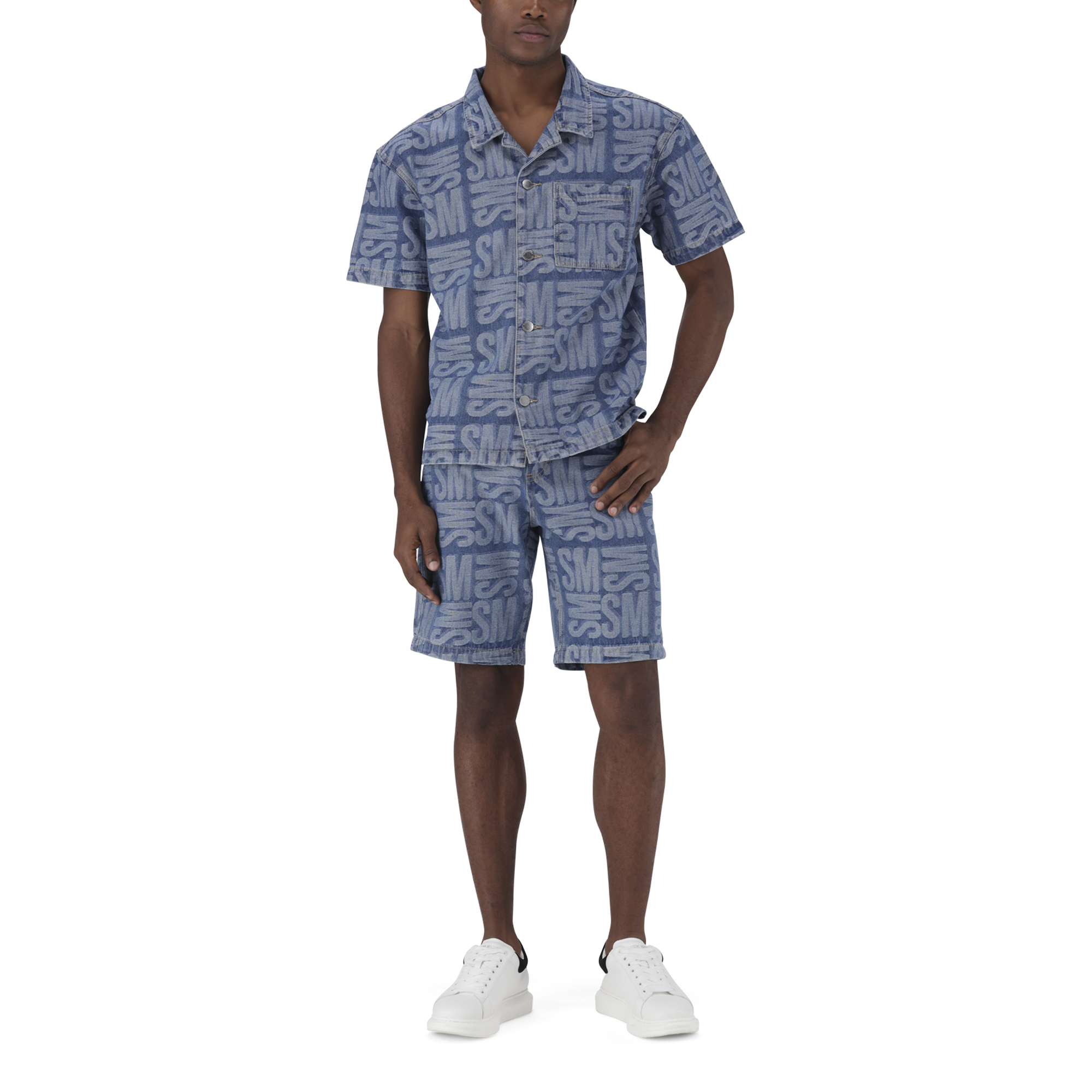 JUSTIN MID BLUE JACQUARD DENIM SHIRT