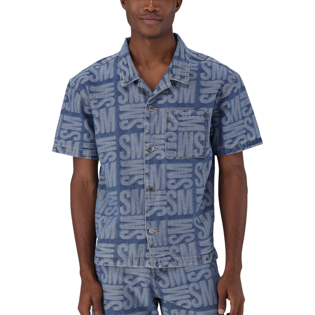 JUSTIN MID BLUE JACQUARD DENIM SHIRT