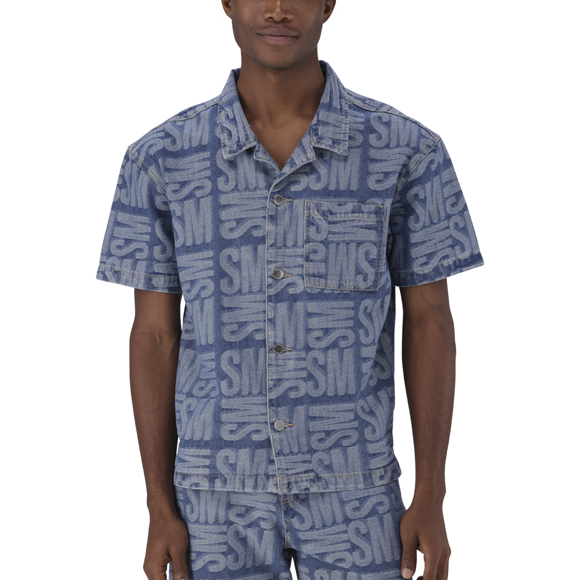 JUSTIN MID BLUE JACQUARD DENIM SHIRT