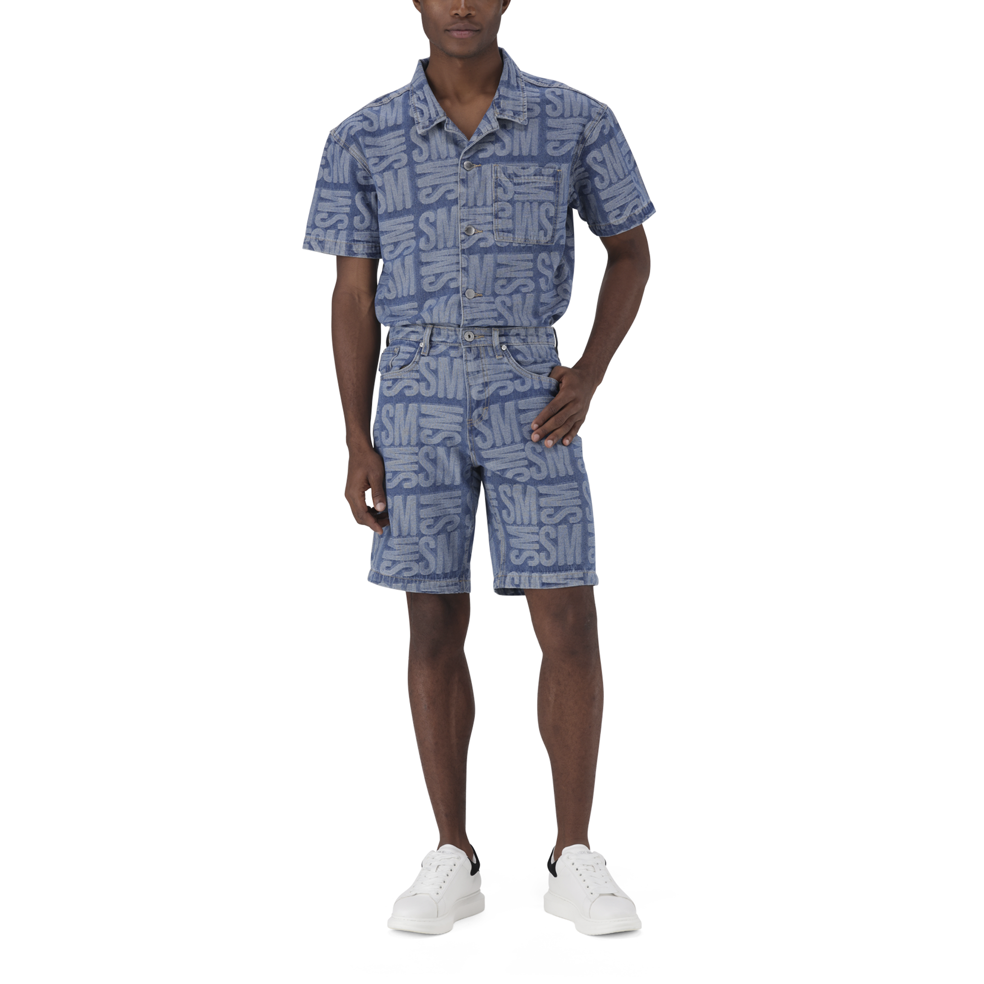 JAXSON MID BLUE JACQUARD DENIM SHORTS