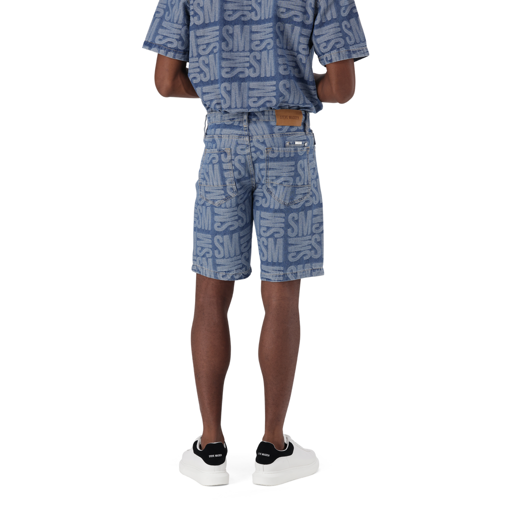 JAXSON MID BLUE JACQUARD DENIM SHORTS