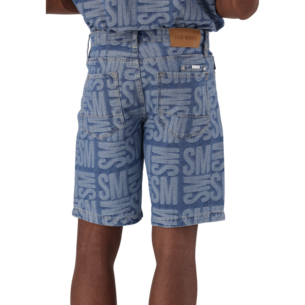 JAXSON MID BLUE JACQUARD DENIM SHORTS