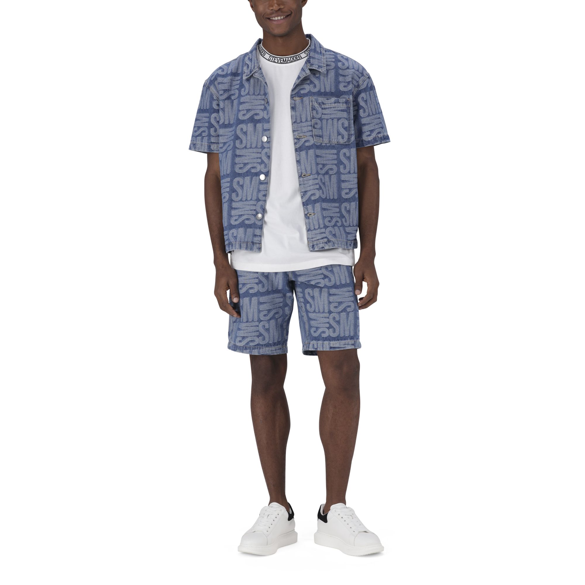 JAXSON MID BLUE JACQUARD DENIM SHORTS