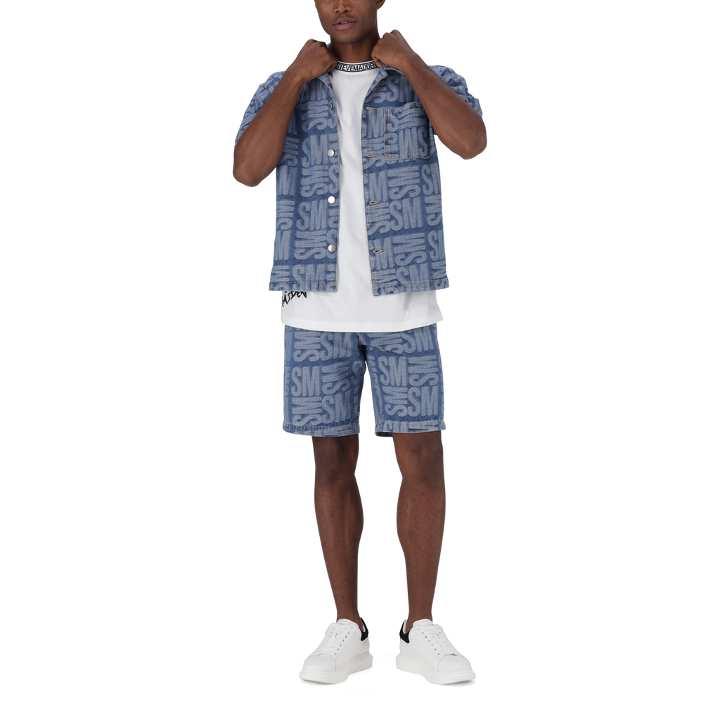 JAXSON MID BLUE JACQUARD DENIM SHORTS