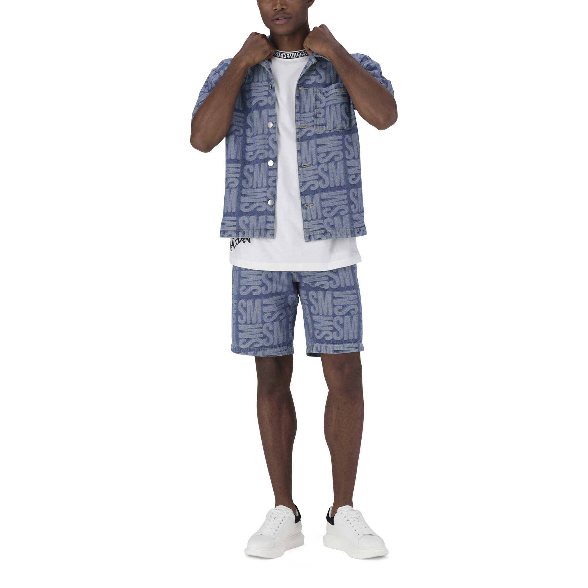 JAXSON MID BLUE JACQUARD DENIM SHORTS
