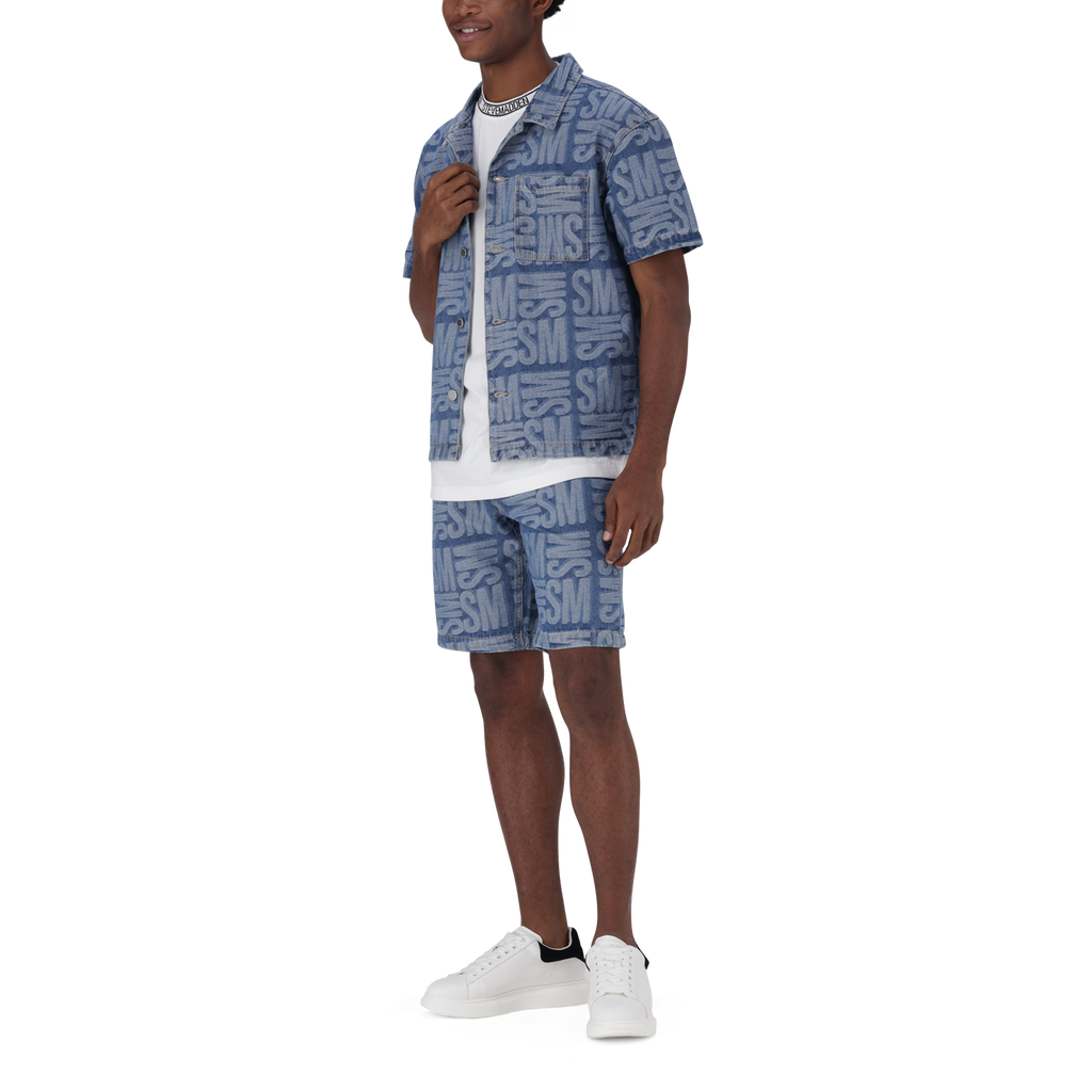 JAXSON MID BLUE JACQUARD DENIM SHORTS