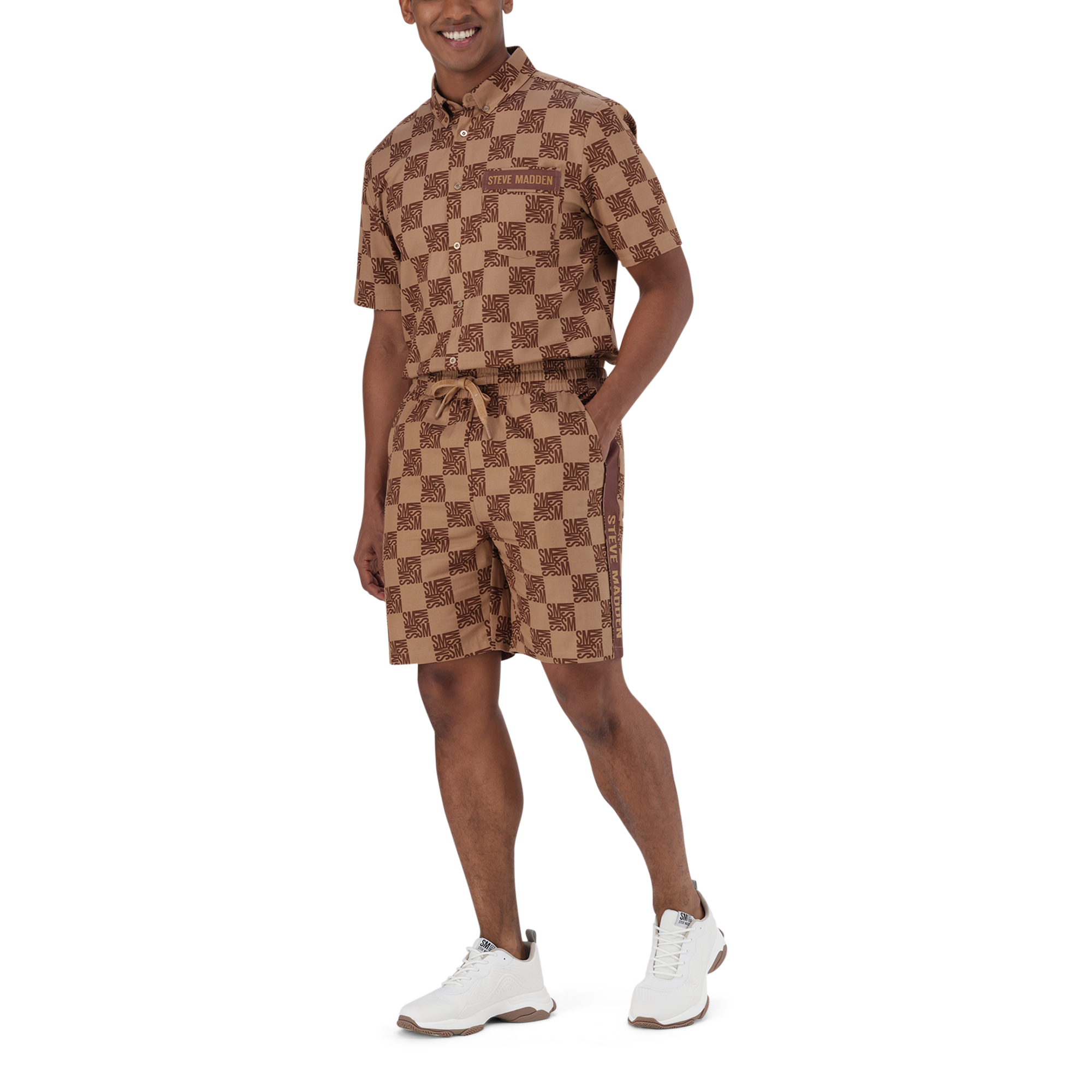 CARSON CAMEL CHECKER BLOCK SHORTS