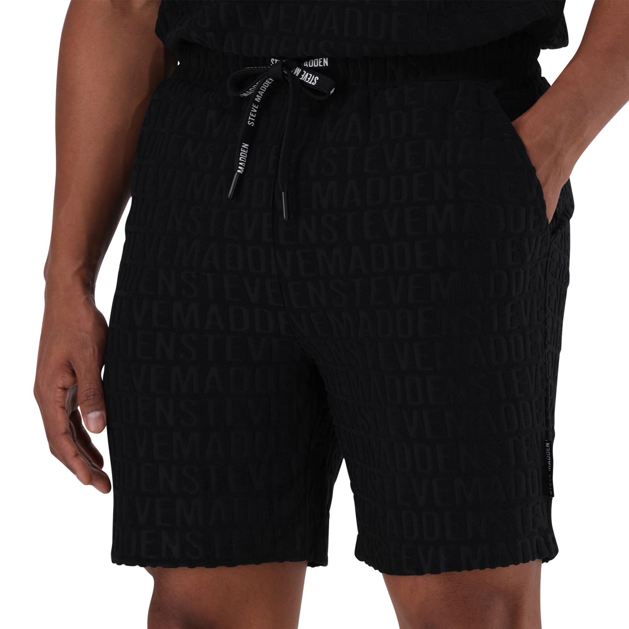ASHTON BLACK EMBOSSED JOGGER SHORTS