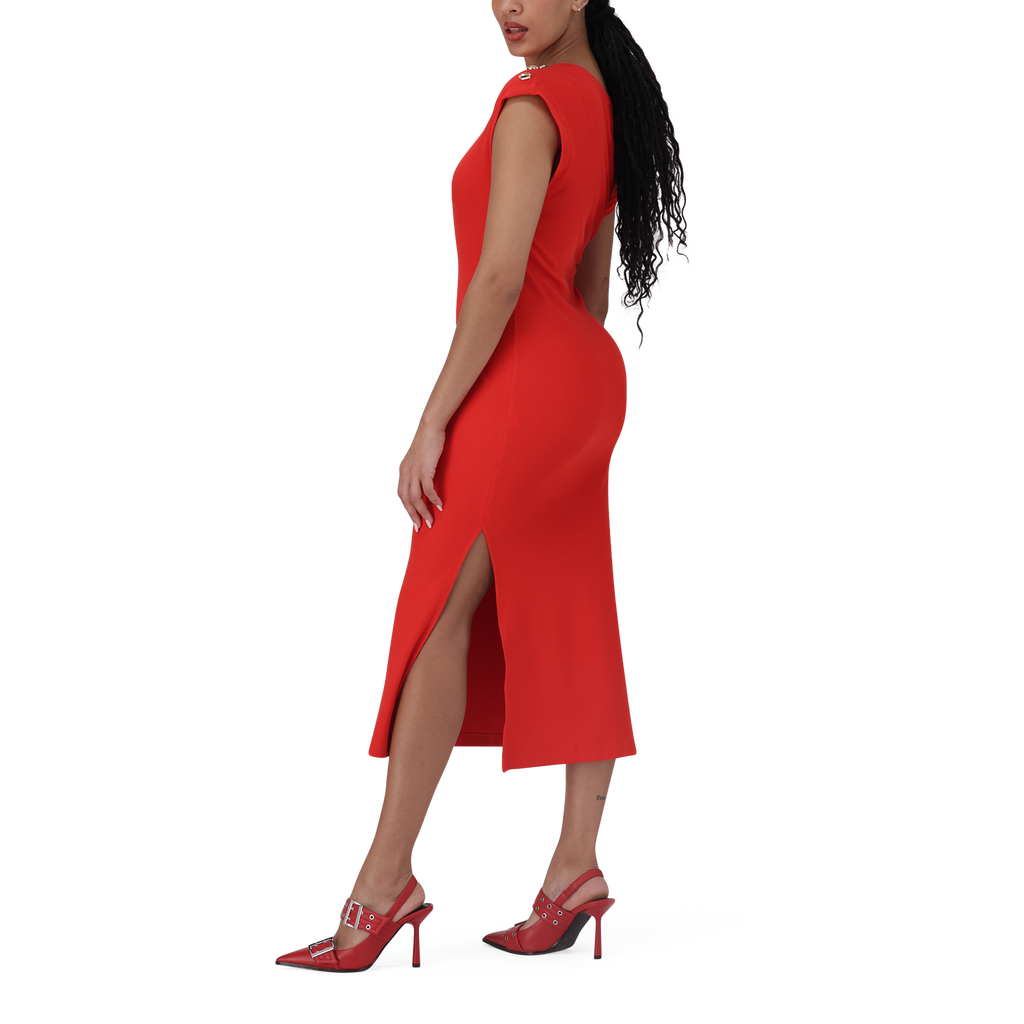 ELLE RED TUNIC MIDI DRESS WITH POPPERS