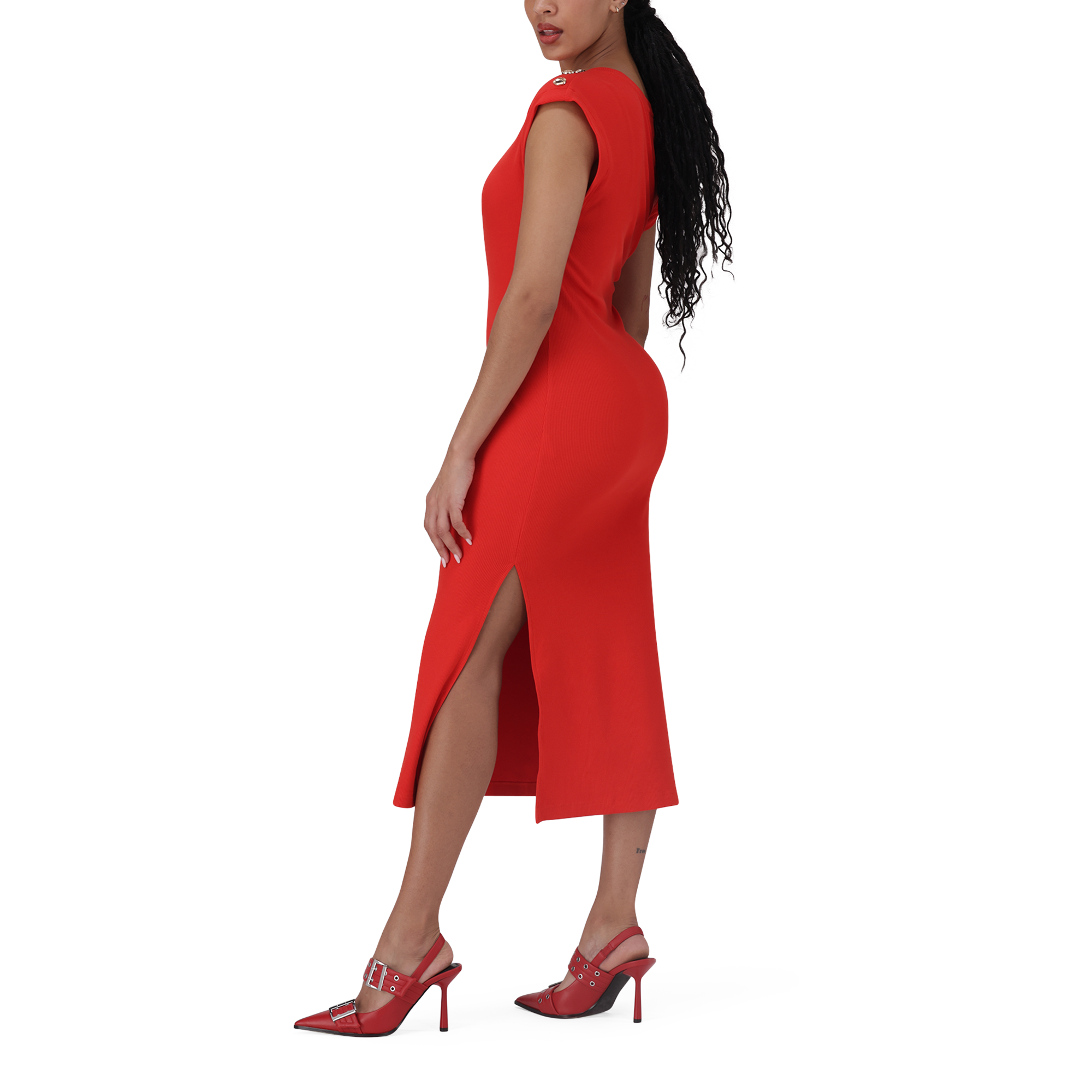 ELLE RED TUNIC MIDI DRESS WITH POPPERS