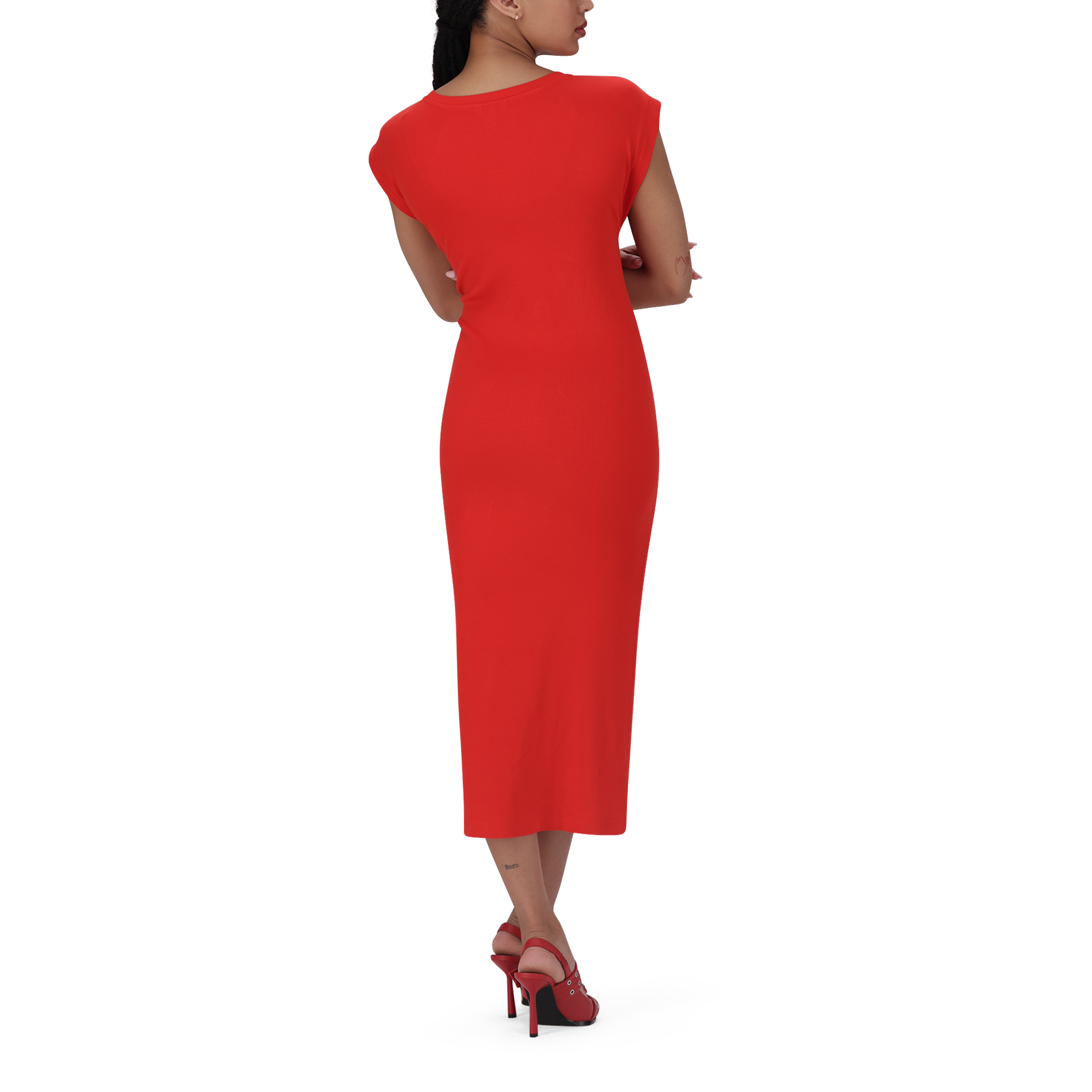 ELLE RED TUNIC MIDI DRESS WITH POPPERS