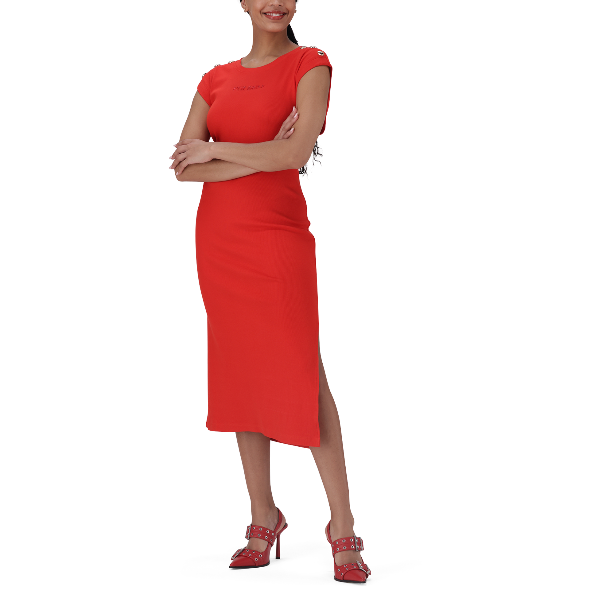 ELLE RED TUNIC MIDI DRESS WITH POPPERS