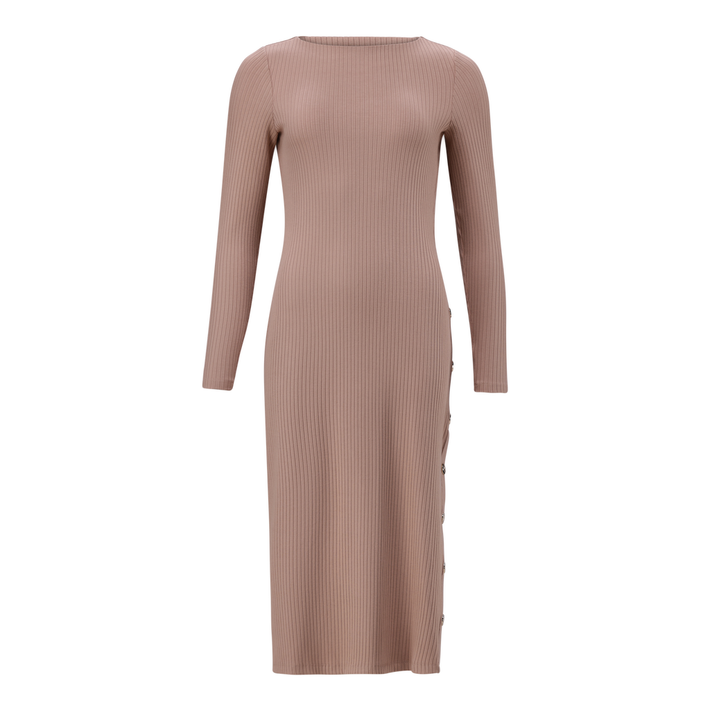 RINA WARM TAUPE TUNIC MIDI DRESS