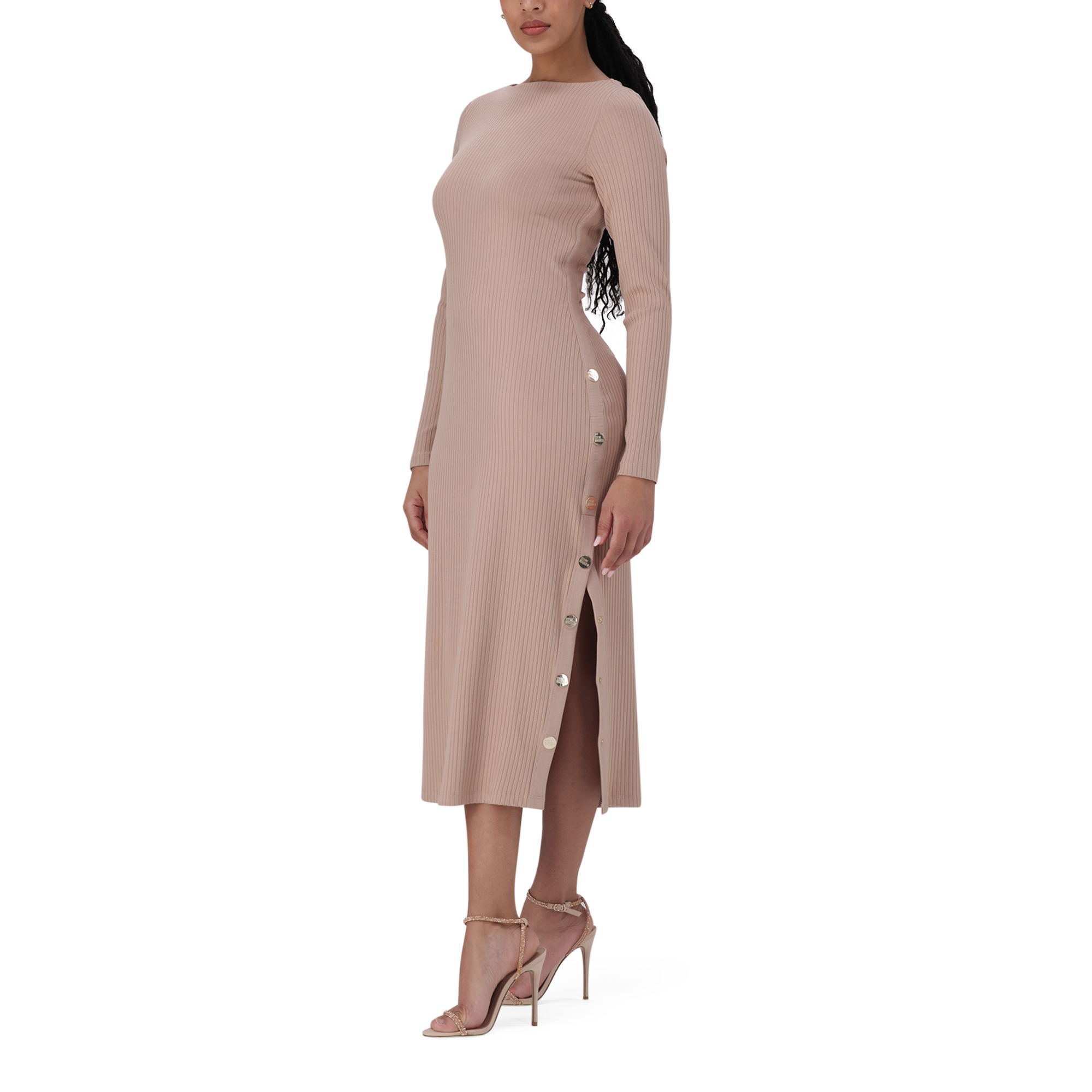 RINA WARM TAUPE TUNIC MIDI DRESS