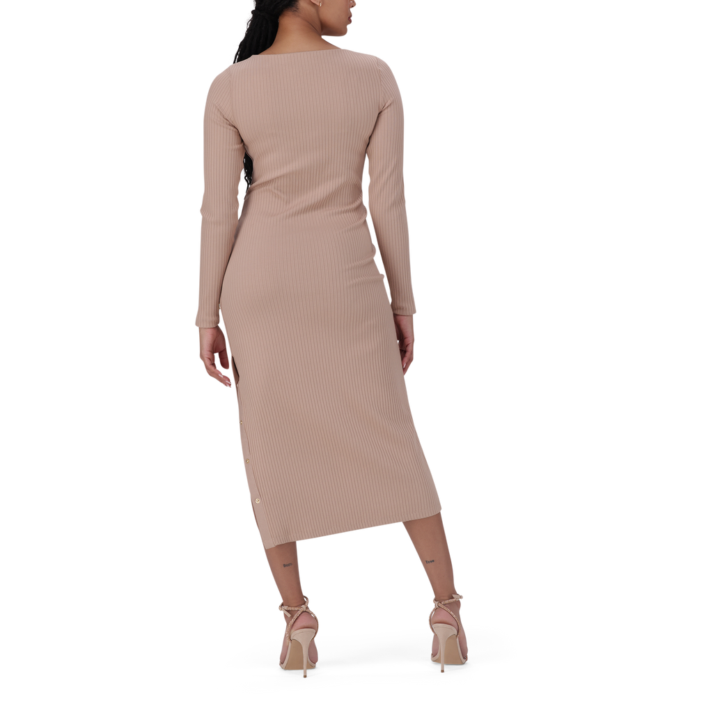 RINA WARM TAUPE TUNIC MIDI DRESS