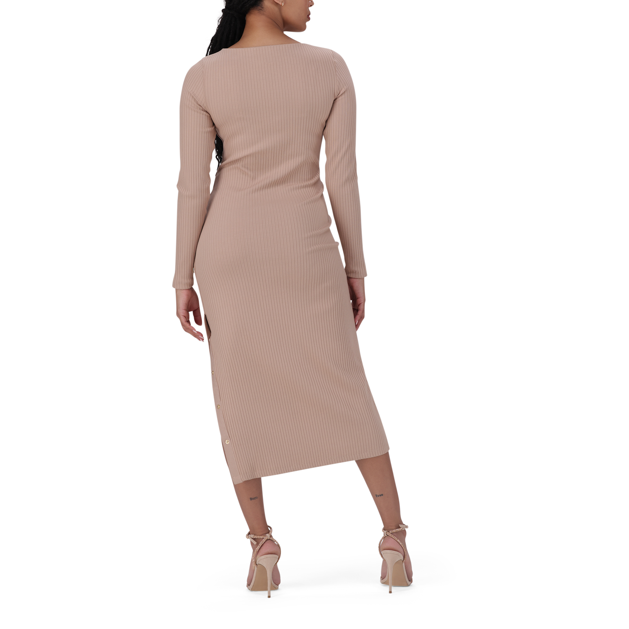 RINA WARM TAUPE TUNIC MIDI DRESS
