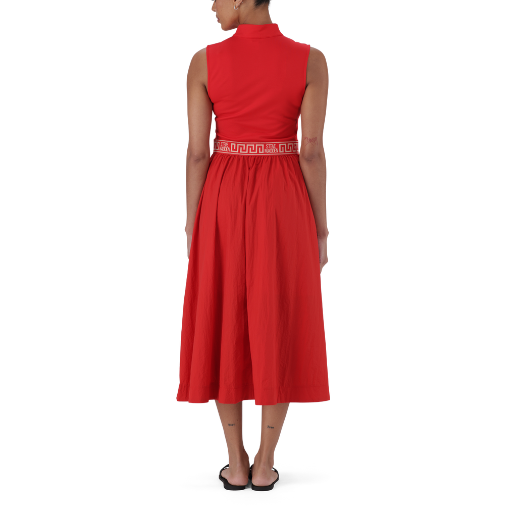 FARAH RED FIT & FLARE QUARTER ZIP DRESS