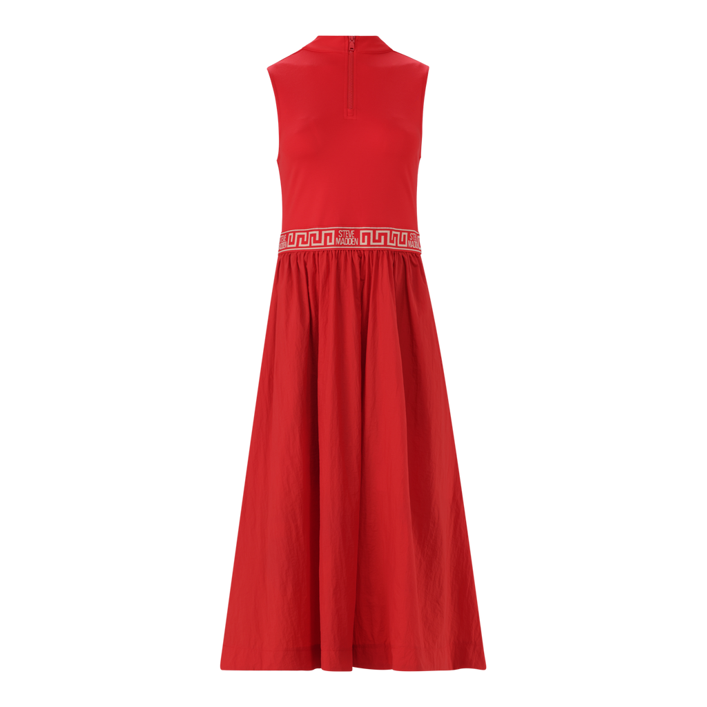 FARAH RED FIT & FLARE QUARTER ZIP DRESS