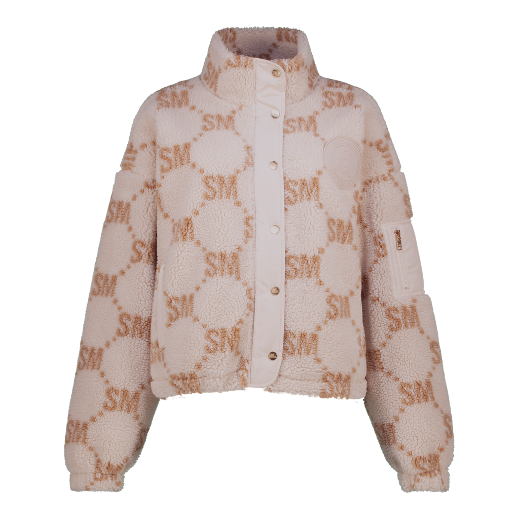 JOVIE NEUTRAL TEDDY FLEECE CROPPED BOMBER