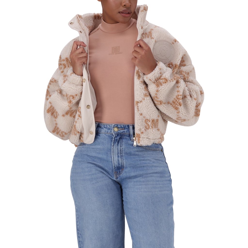 JOVIE NEUTRAL TEDDY FLEECE CROPPED BOMBER