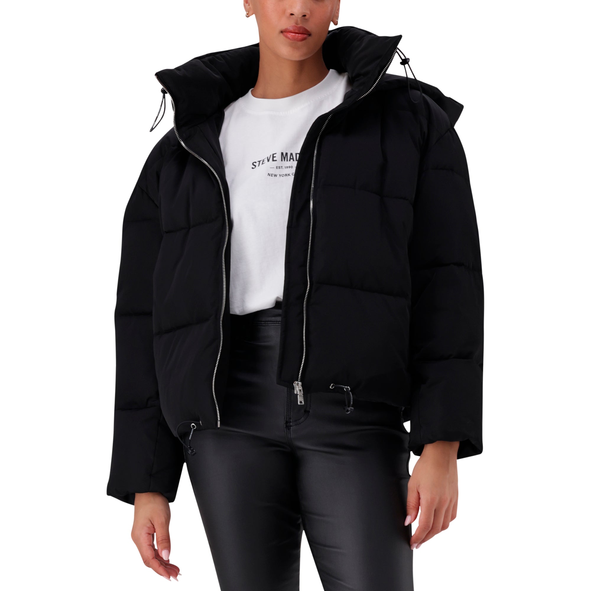 NASH BLACK CROPPED PUFFER WITH DETACHABLE HOOD