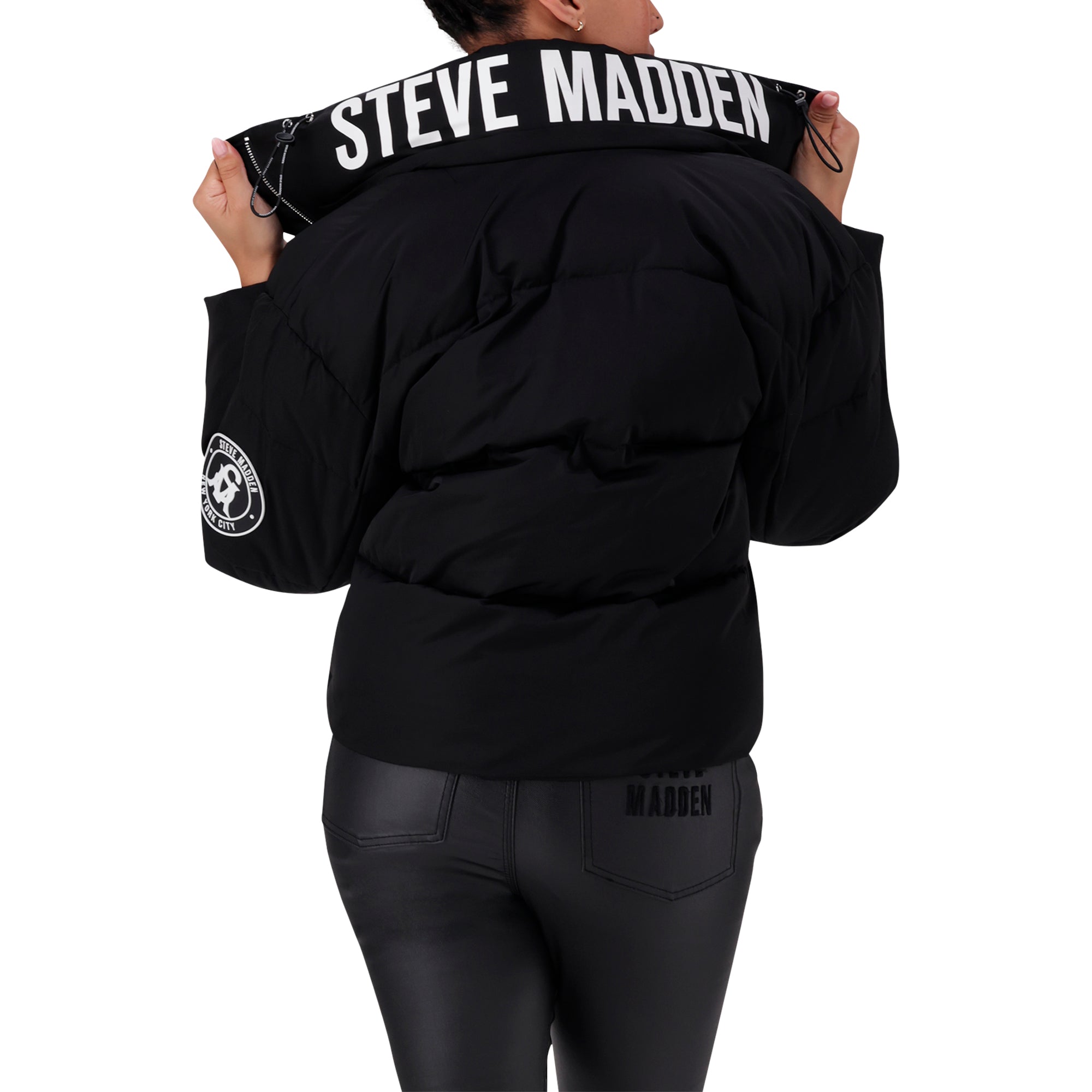 NASH BLACK CROPPED PUFFER WITH DETACHABLE HOOD