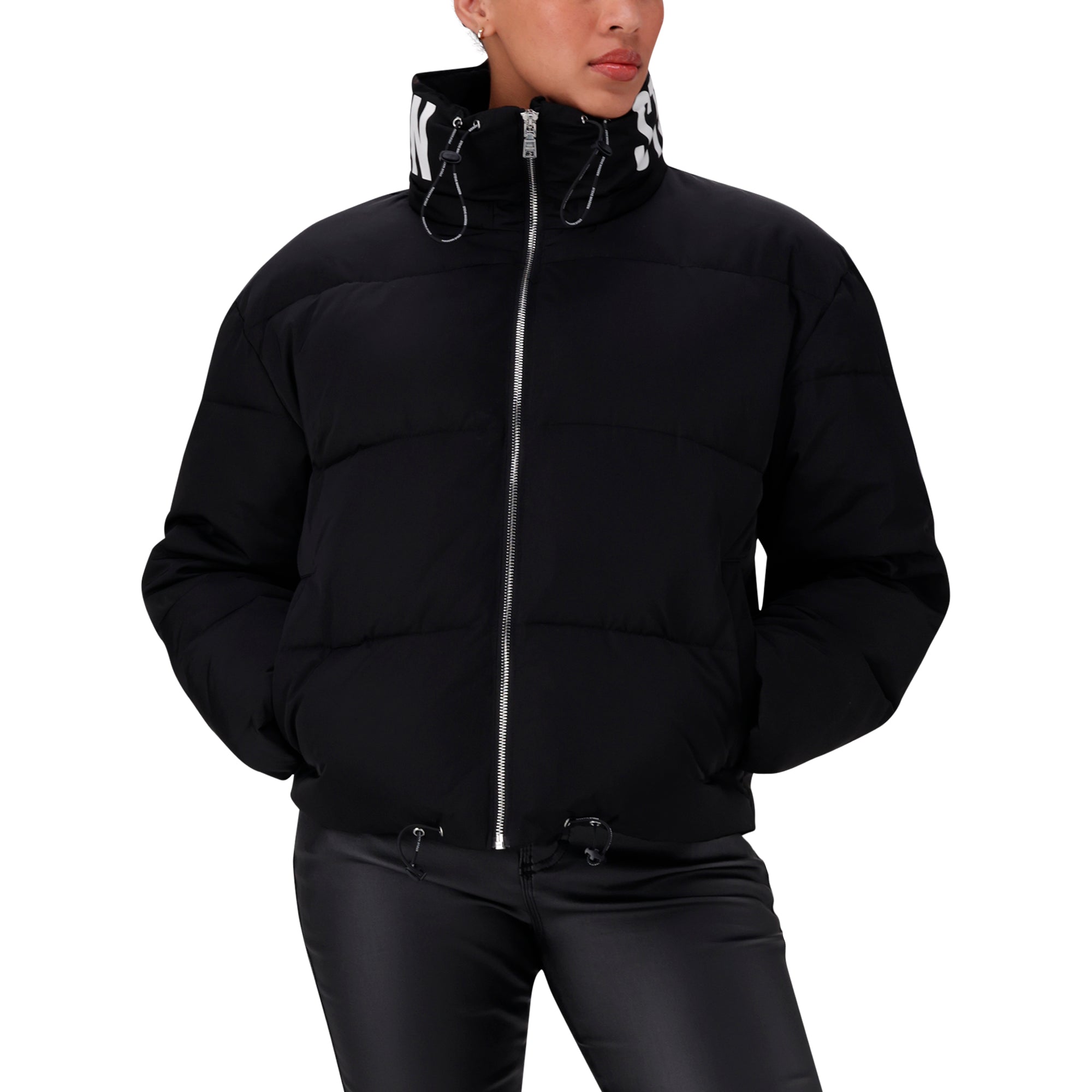 NASH BLACK CROPPED PUFFER WITH DETACHABLE HOOD