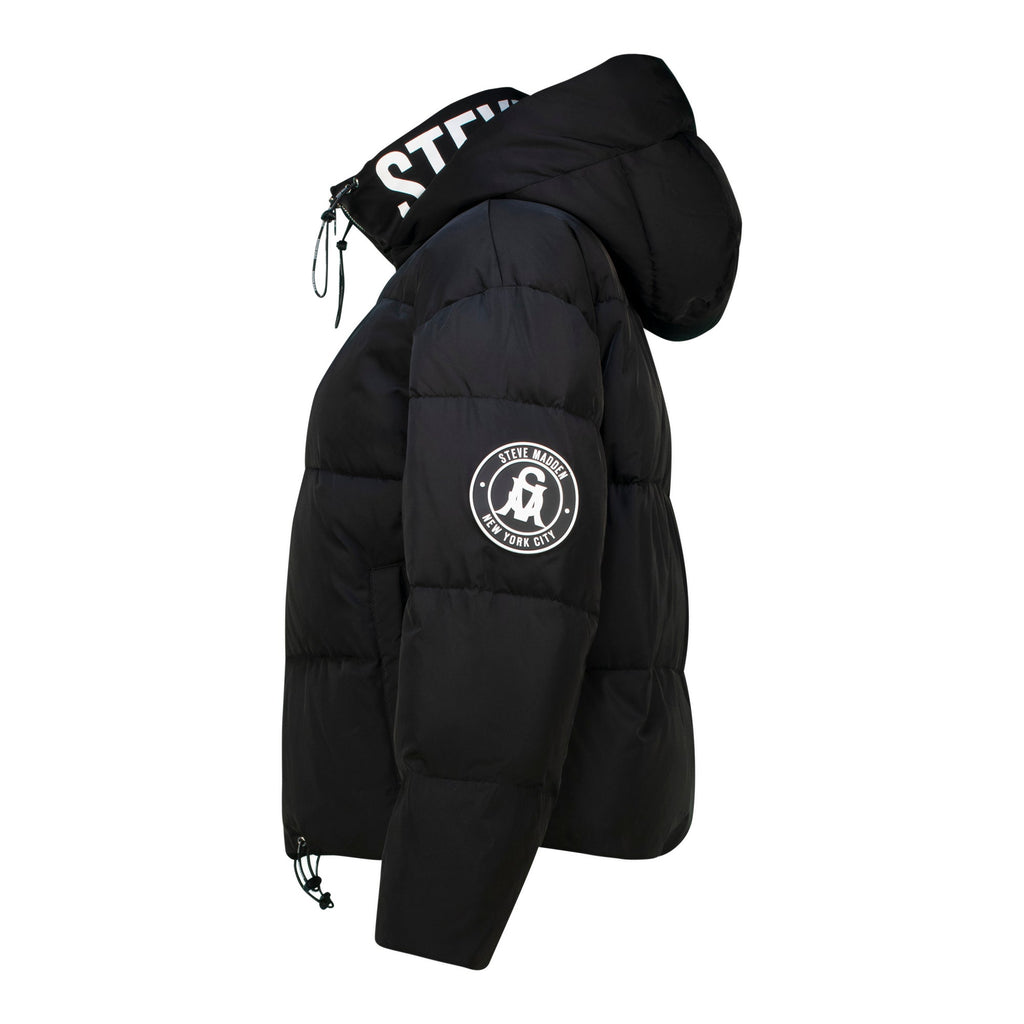 NASH BLACK CROPPED PUFFER WITH DETACHABLE HOOD