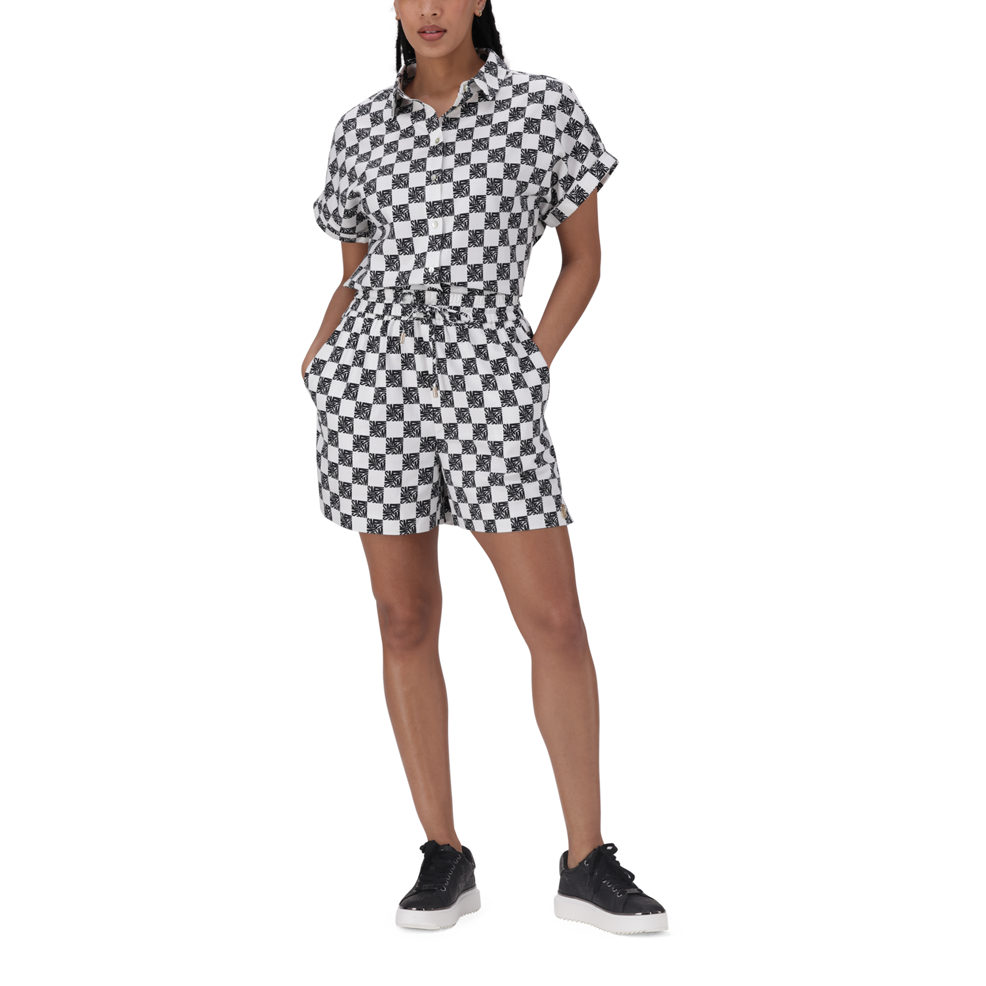 NOVA BLACK WHITE ALLOVER PRINTED SHORTS