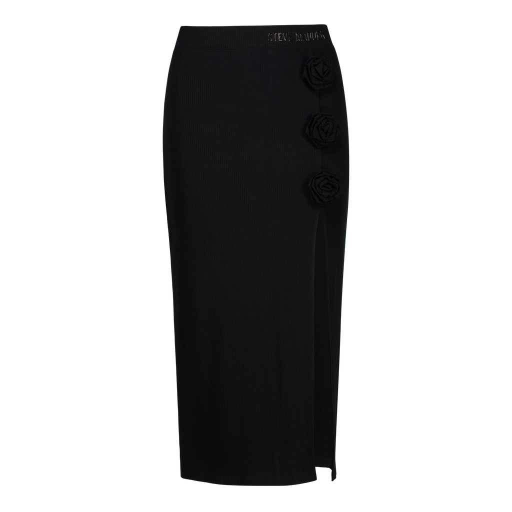 SADIE BLACK BODYCON SKIRT WITH ROSE
