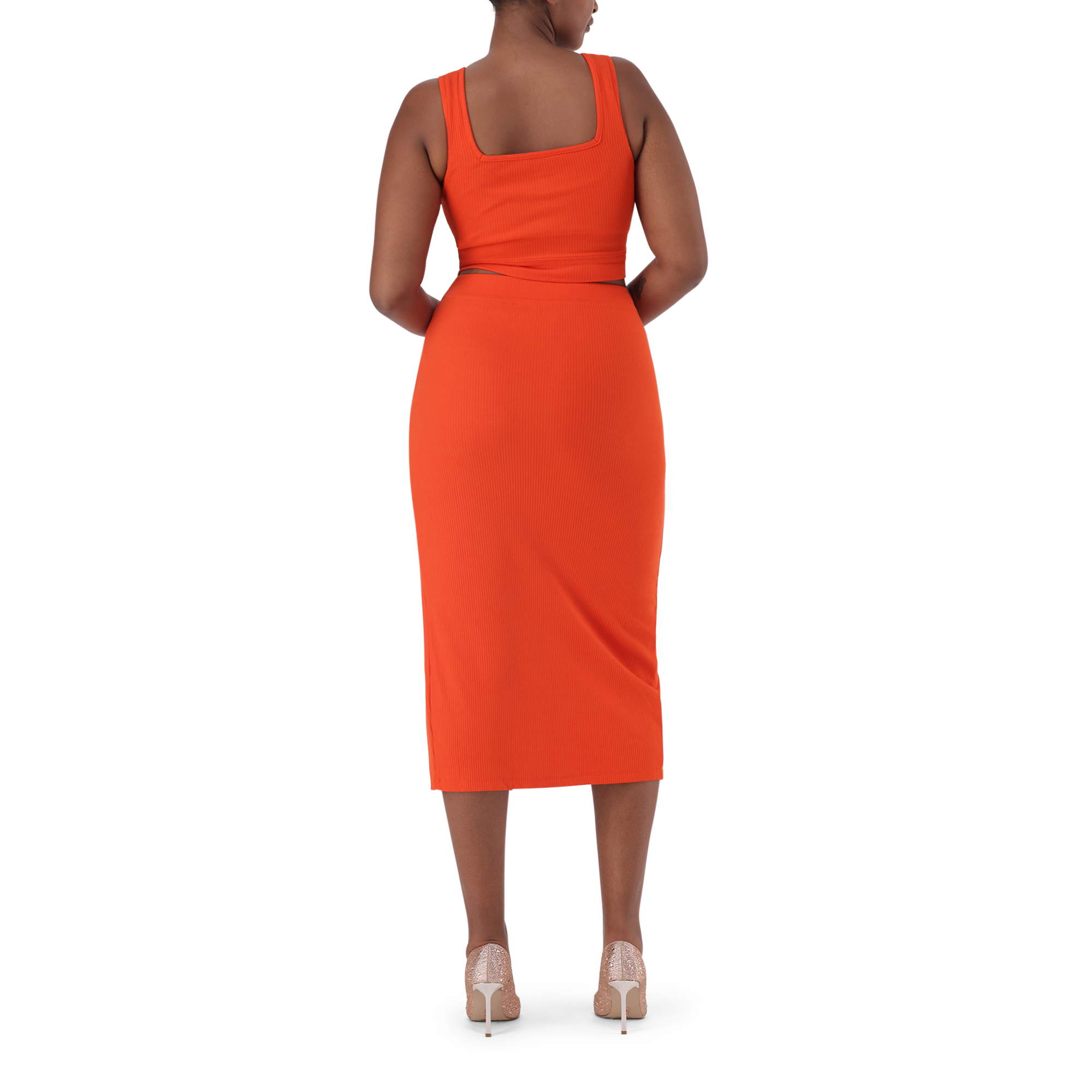 SADIE TANGERINE BODYCON SKIRT WITH ROSE