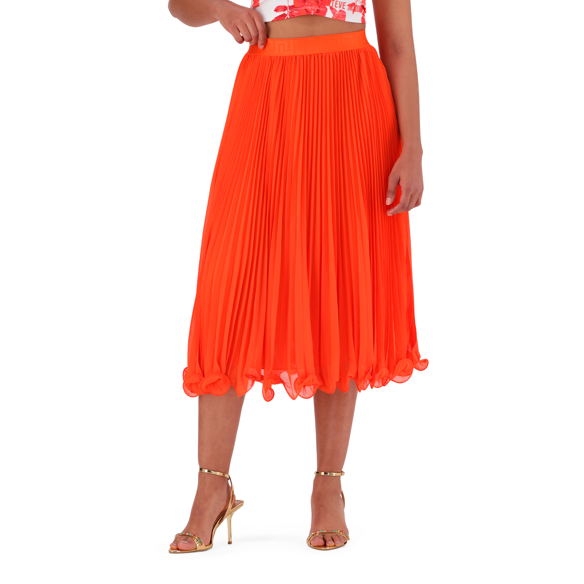 SIERRA TANGERINE PLEATED MIDI SKIRT