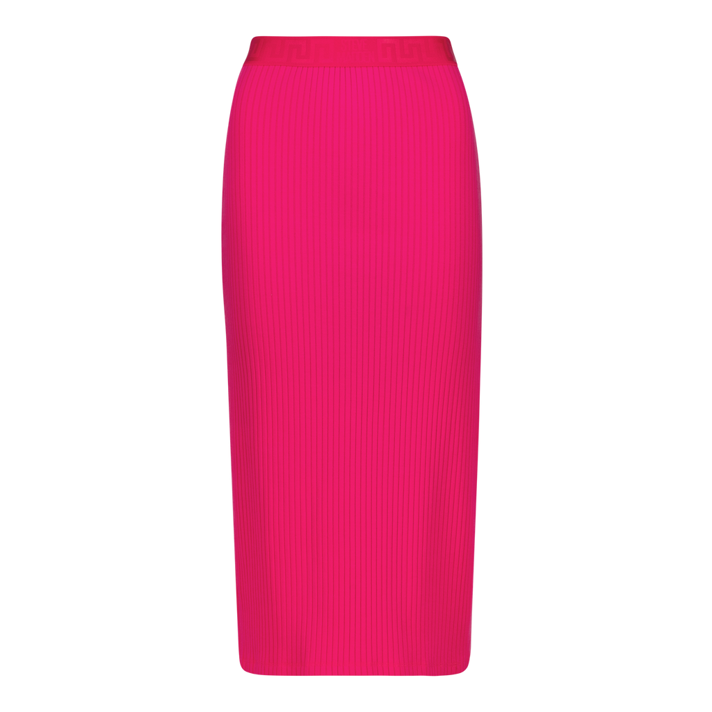 MACIE HOT PINK BODYCON MIDI SKIRT WITH GATHERS