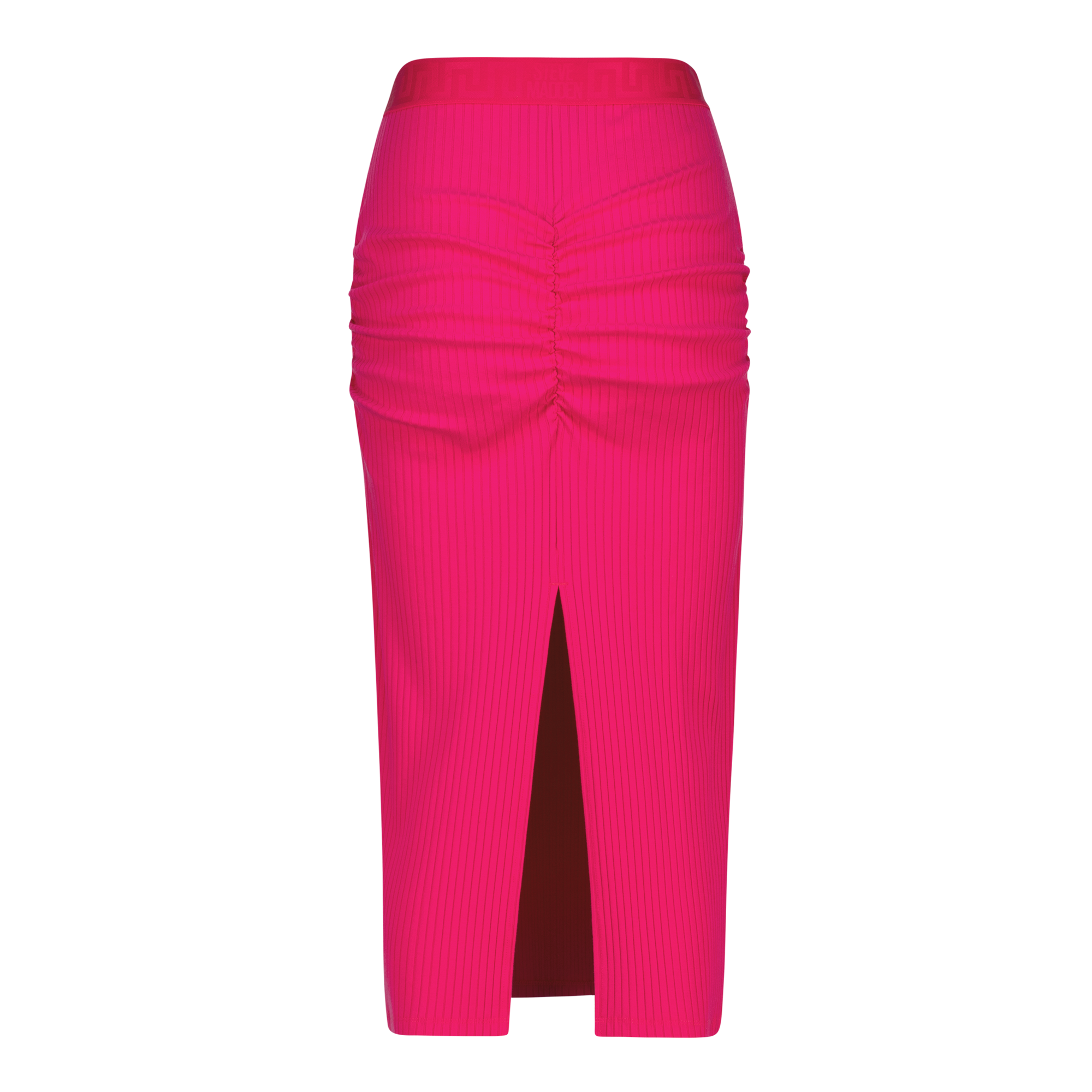 MACIE HOT PINK BODYCON MIDI SKIRT WITH GATHERS