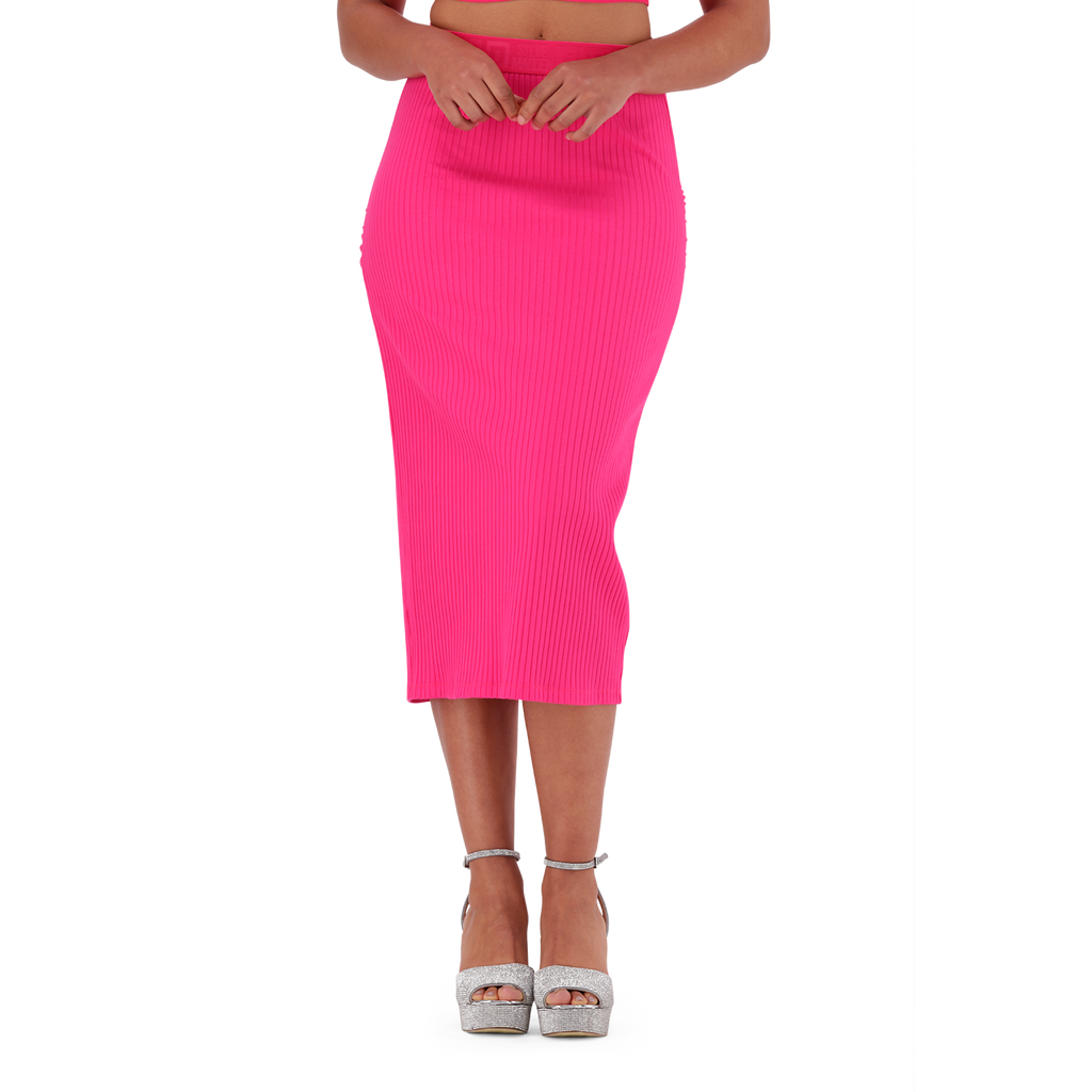 MACIE HOT PINK BODYCON MIDI SKIRT WITH GATHERS