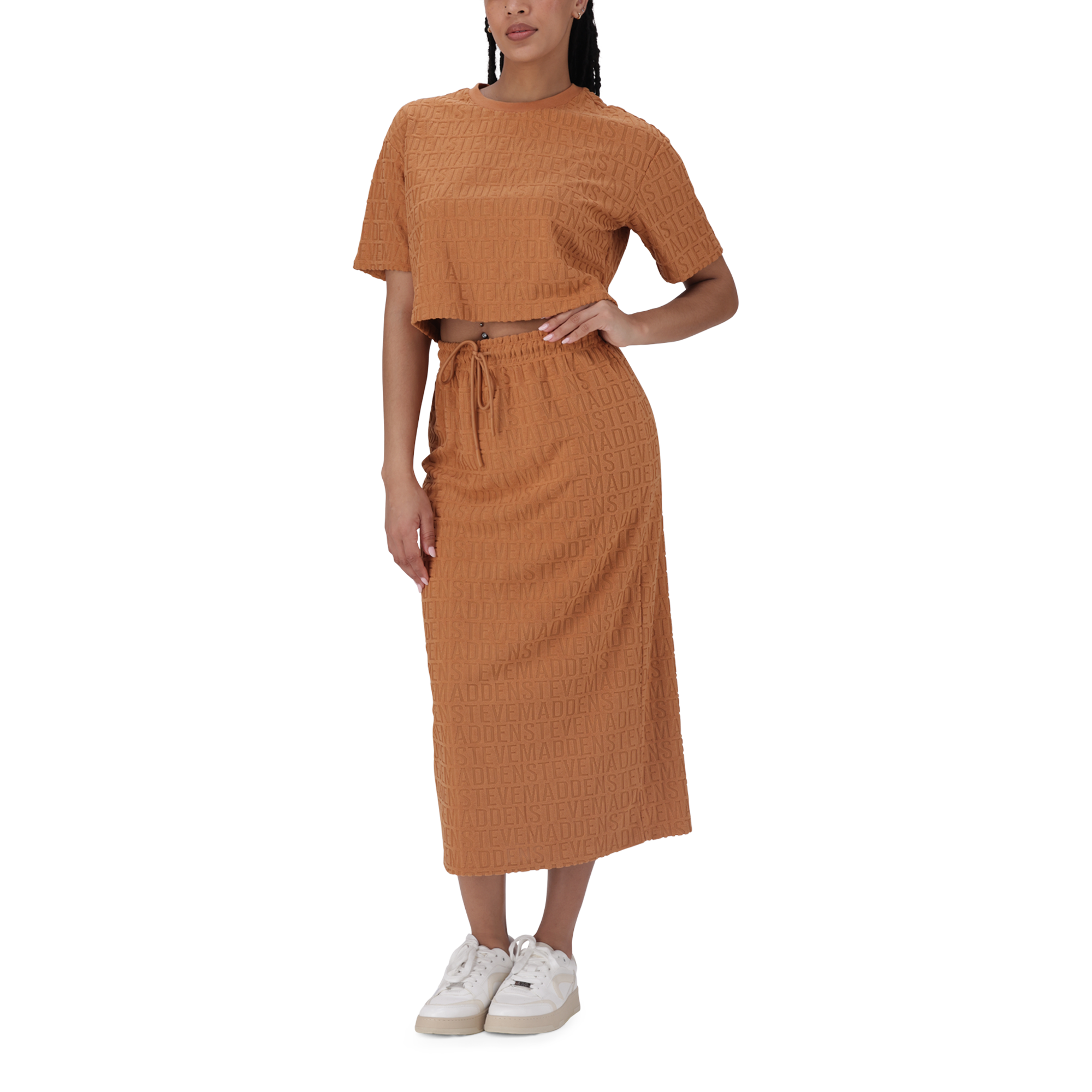BONNIE DARK CARAMEL EMBOSSED LOGO SKIRT